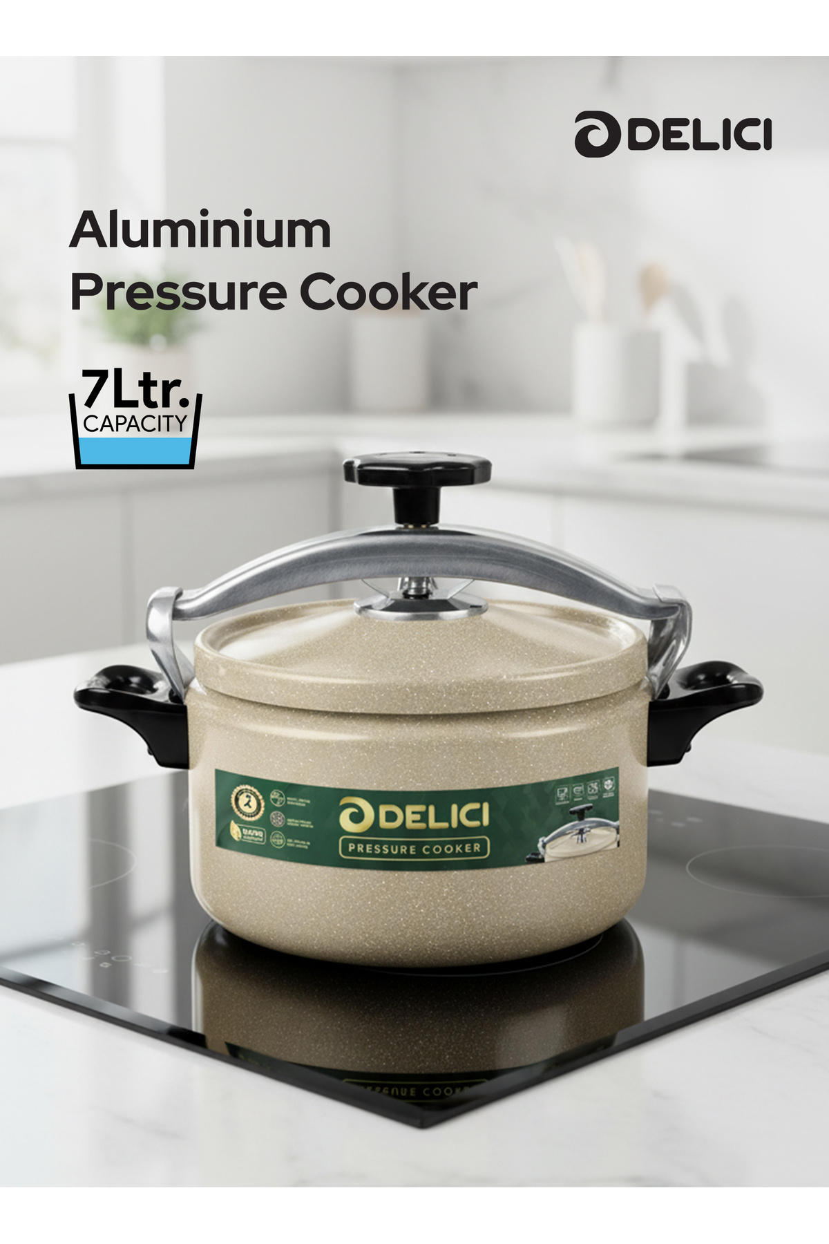 DELICI Aluminium Pressure Cooker 7 Litre – Durable Build, Safe Lock, Strong B...