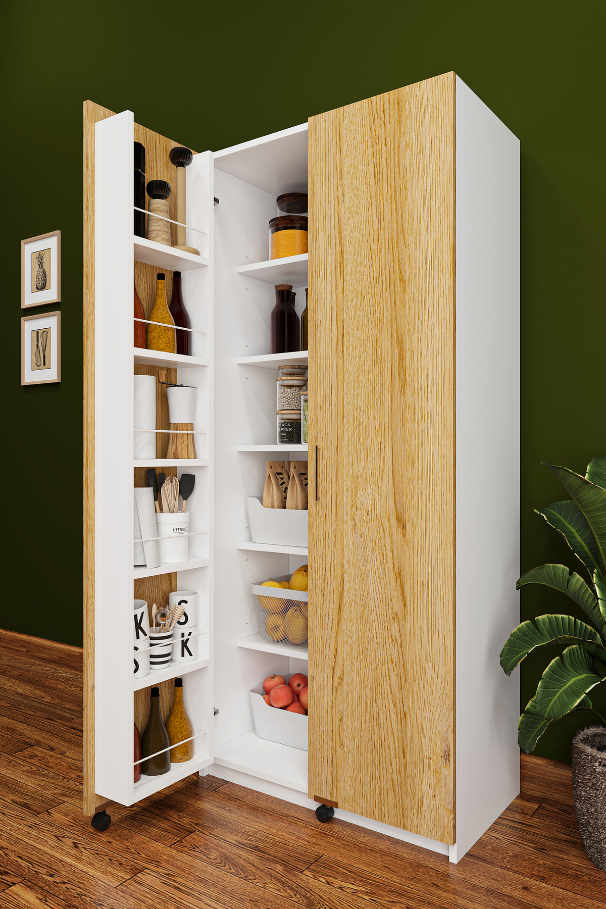 Luxury 2-Door Multipurpose Pantry Cabinet 100% MDF Provisions Organizer Kitchen Cabinet MK02