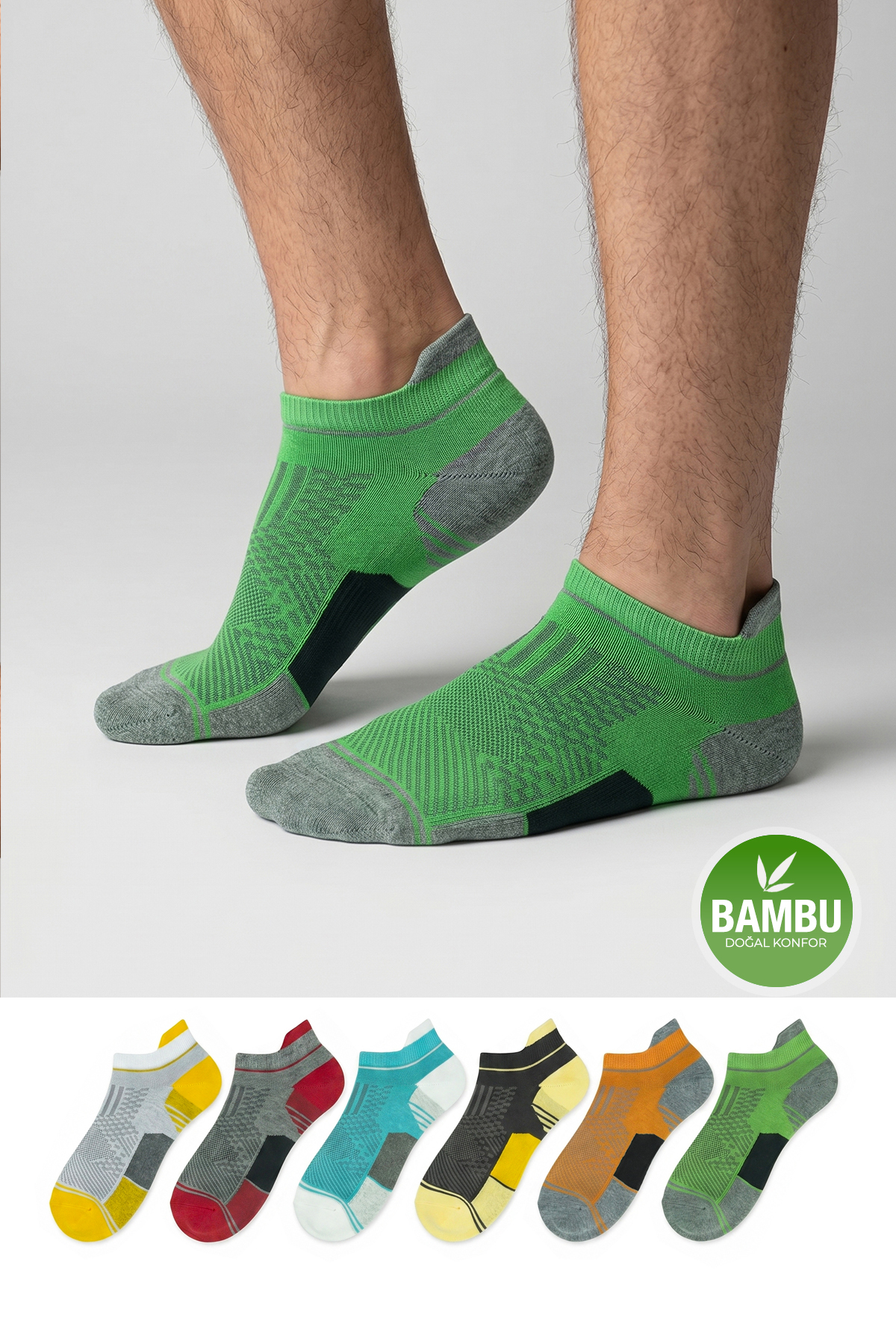6-Pack Bamboo Color Reinforced Washable Seamless Hiking Running Sports Booties Men's Socks 3152