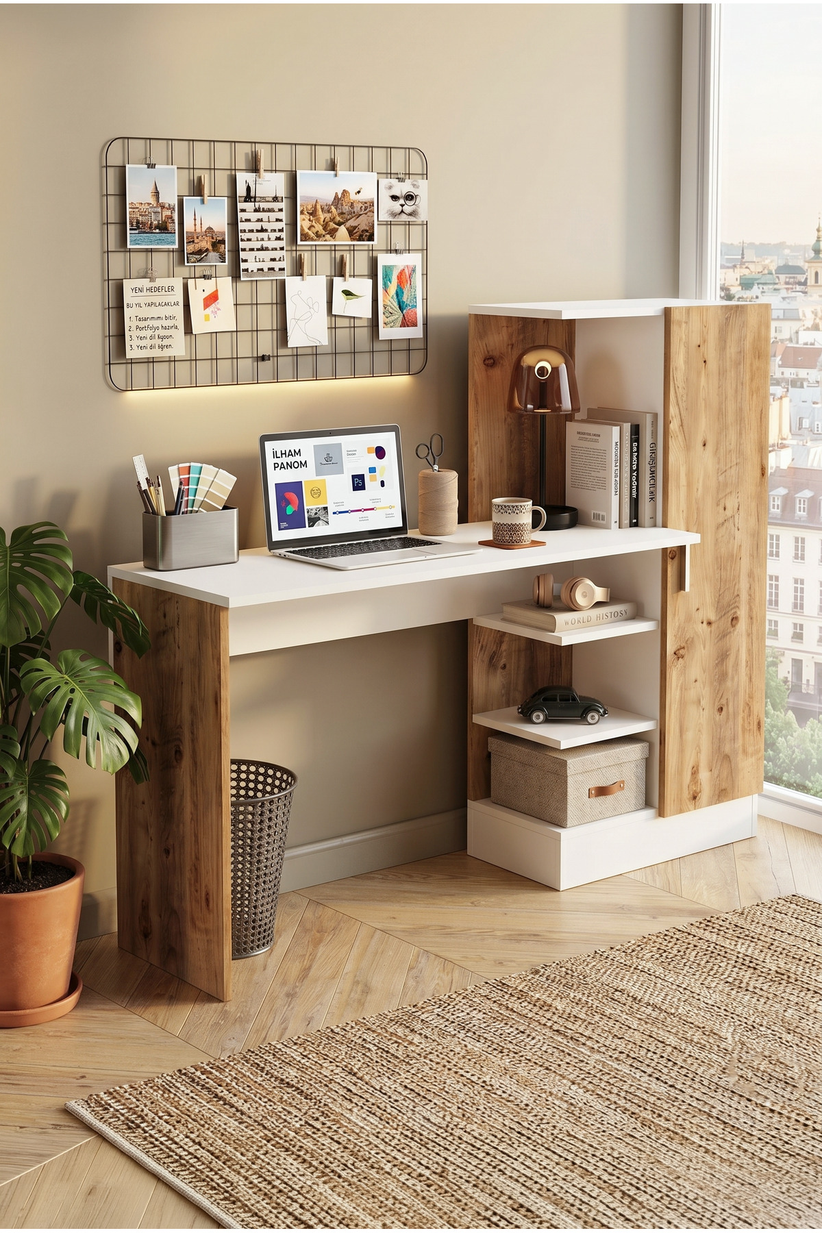 Laura Study Desk with Bookshelf, Children's Study Desk Atlantic Pine White CT2-AW
