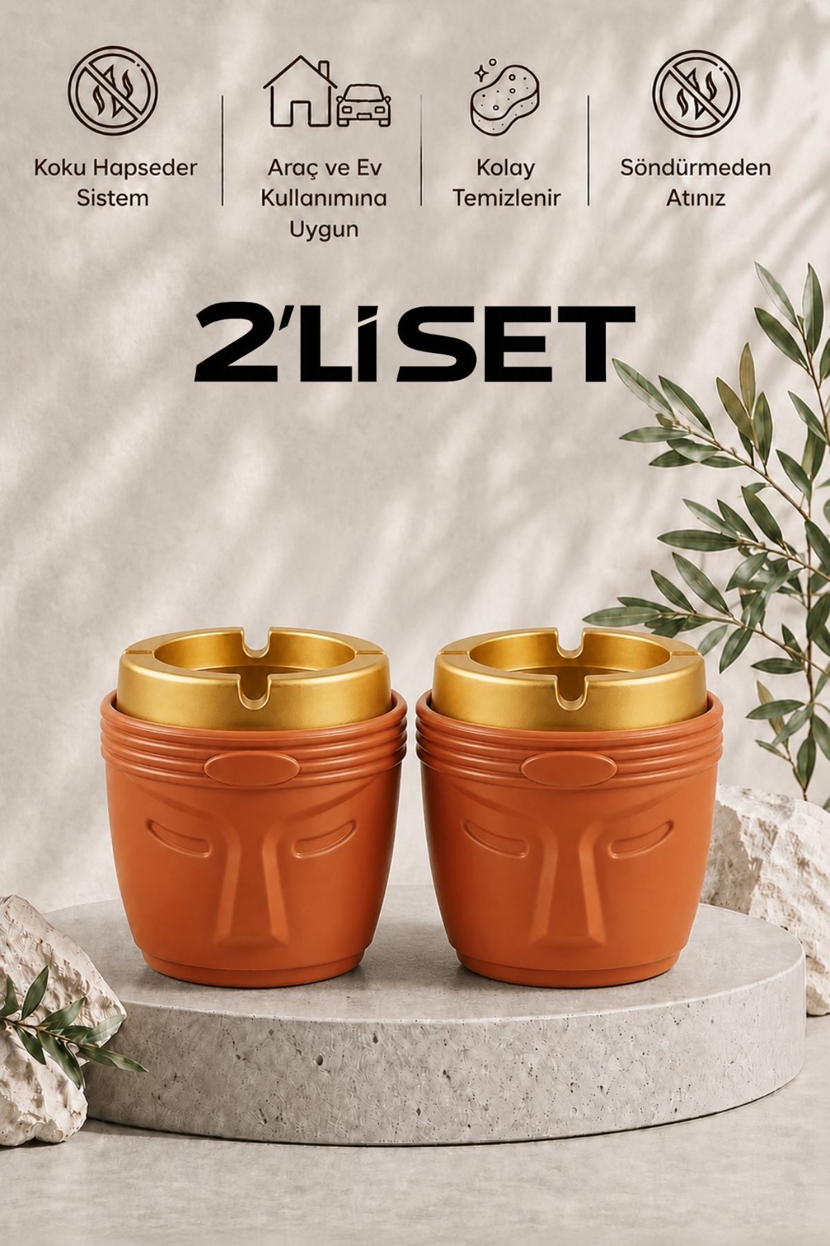 Decorative Moai Design 2 Pcs Ashtray Set | Plastic Ashtray | Mango