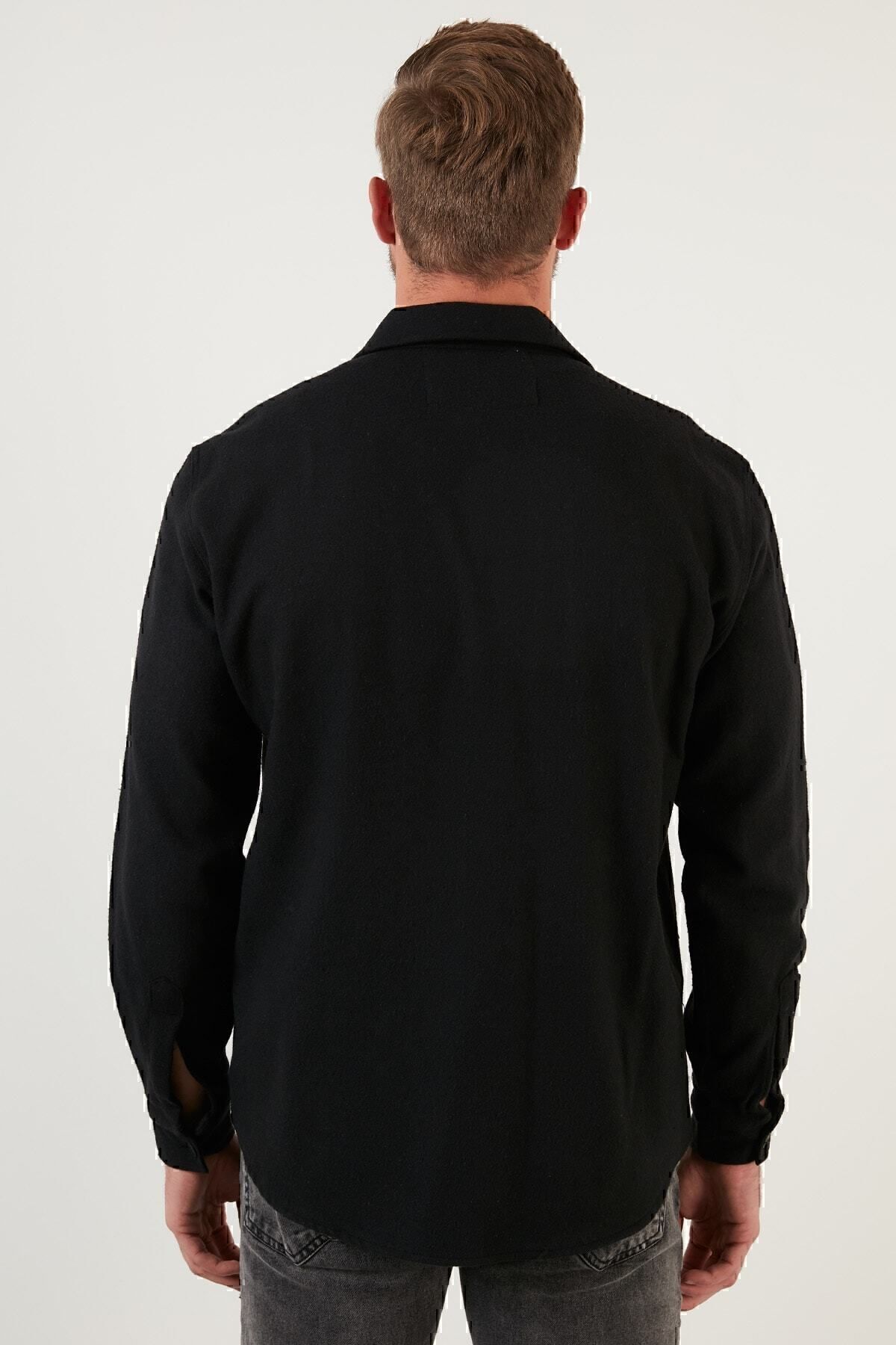 Buratti Erkek Siyah Çift Cepli Fermuarlı Slim Fit Kışlık Gömlek Cf21w112925 görsel 7