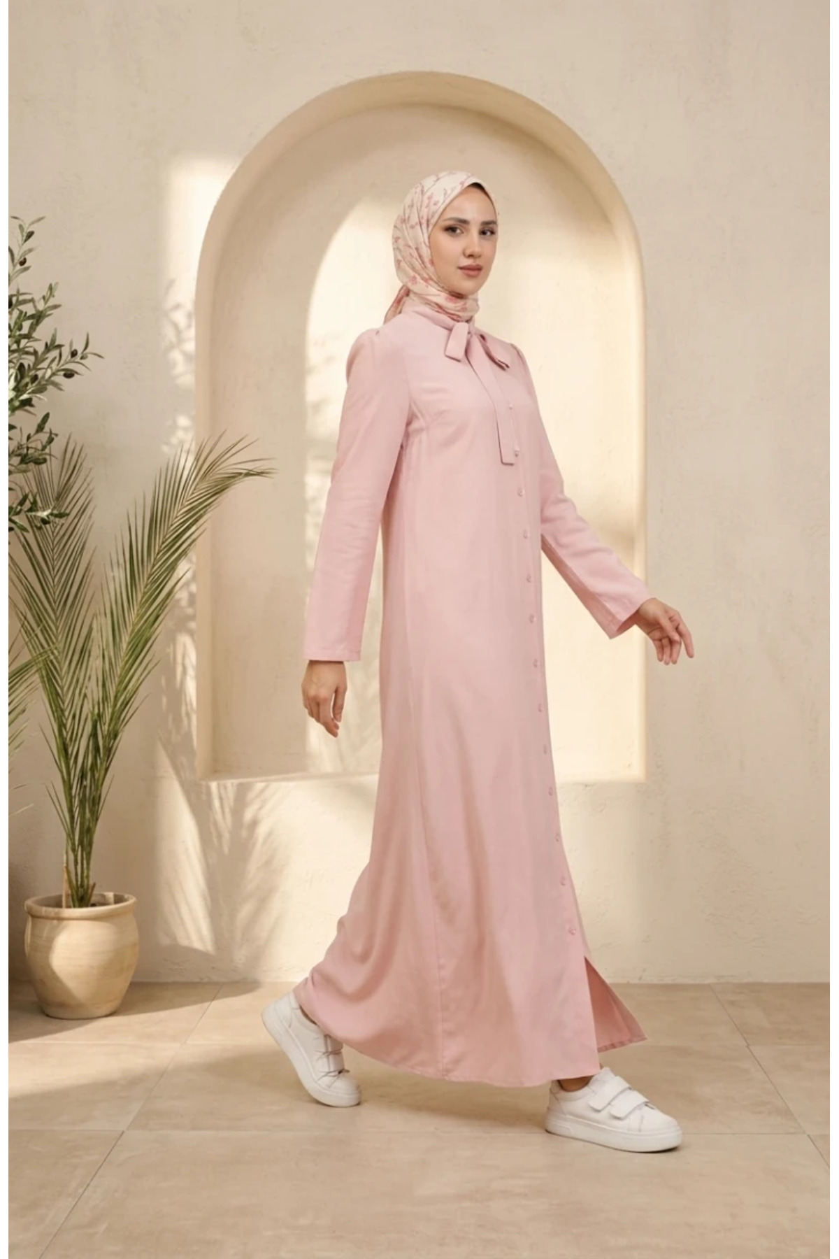 sefamerve Tie collar button dress 5111-07 pink