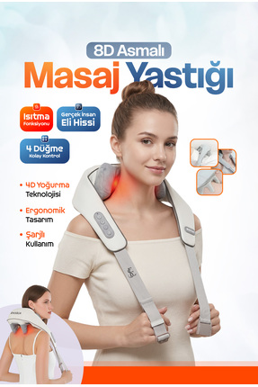 Mega Plus Şarjlı 2024 Yeni Nesil 8d Boyun Sırt Omuz Yoğurma Asmalı Masaj Yast...