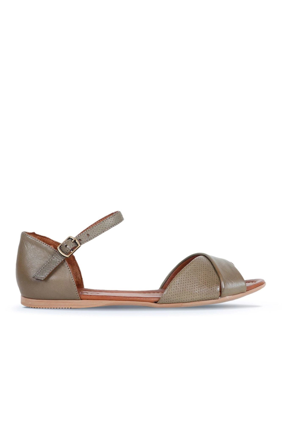 Green Leather Women's Flat Sandals 01wl1217