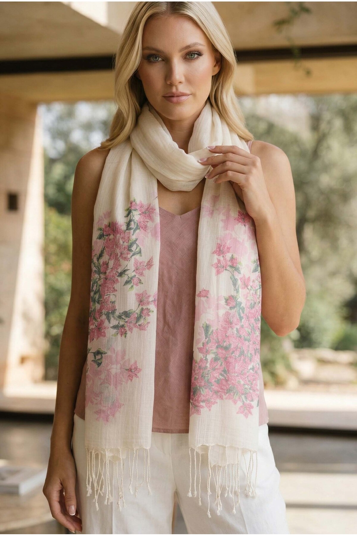Begonvil Printed Women's Cotton Large Scarf
