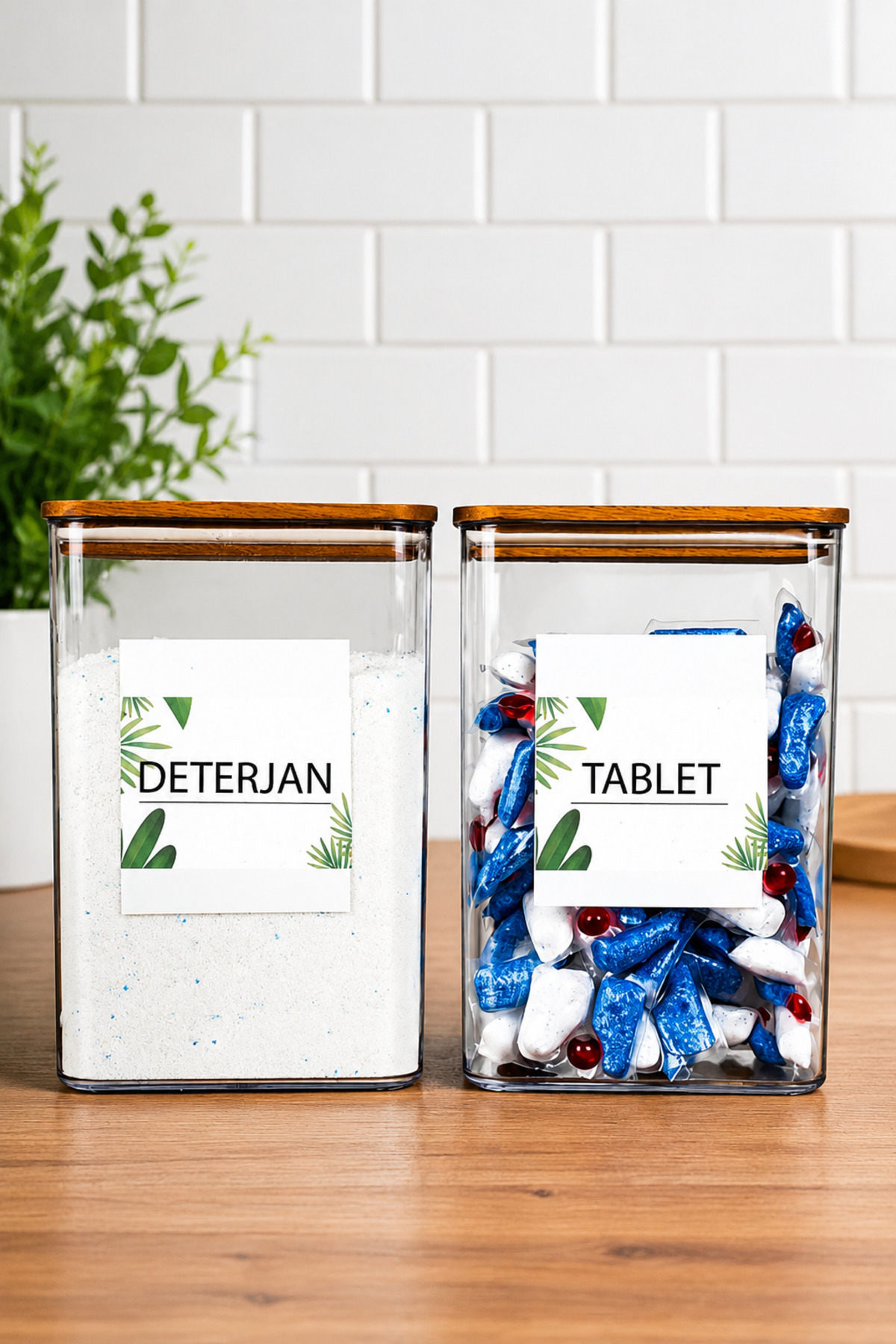 Bathroom Storage Container 2,9lt 2-Piece Set Tablet/detergent Container Box Wood Wooden Wood with Vacuum Lid