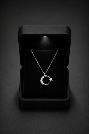 ÇEKİRDEK JEWELRY Işıklı Hediye Kutulu 925 Ayar Gümüş Ay Yıldız Kolye – Rodaj ...