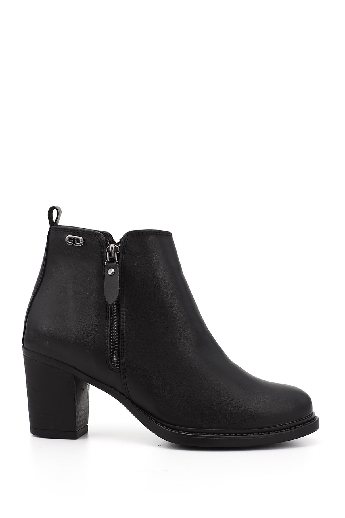 Women's Black Zippered Thick Heeled Boots