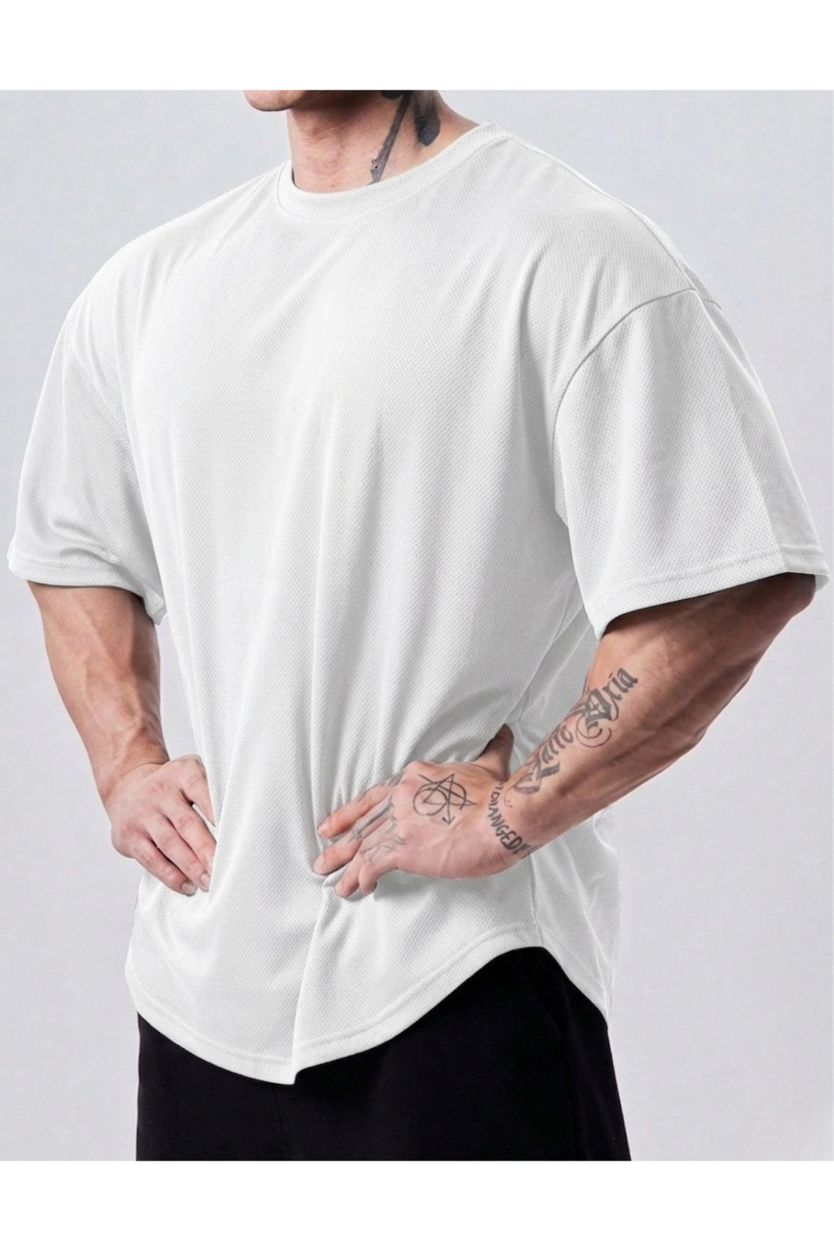 GENIUS STORE Genius Erkek Spor Tişört Polyester Kumaş Oversize Fitness & Gym Antrenman Tişörtü