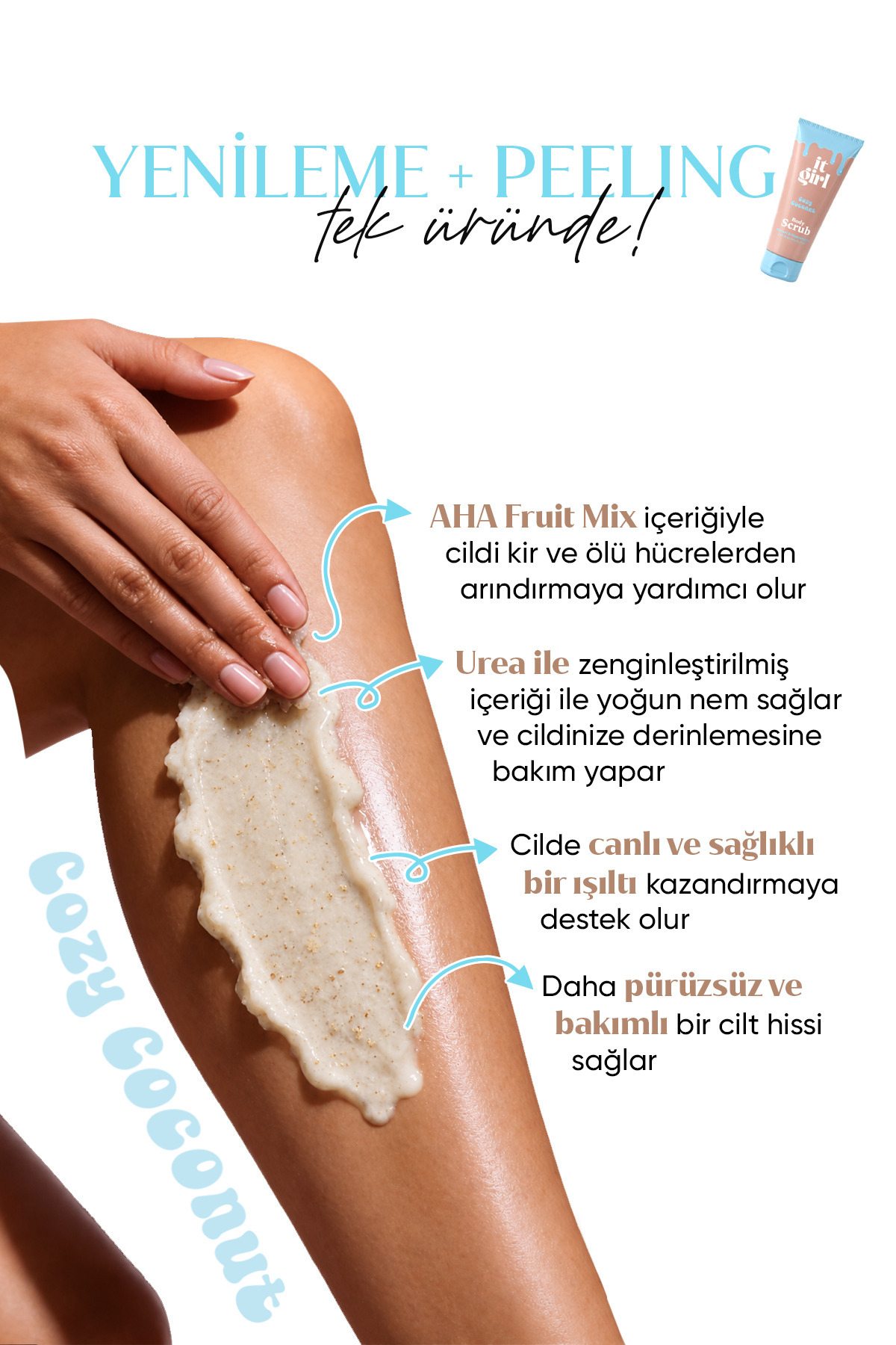 Cozy Coconut AHA & Urea Yoğun Nemlendirici, Besleyici Vücut Peeling | Body Scrub 200 ml — ITG-VP/BS-CC-200 — تصویر 3 از 4