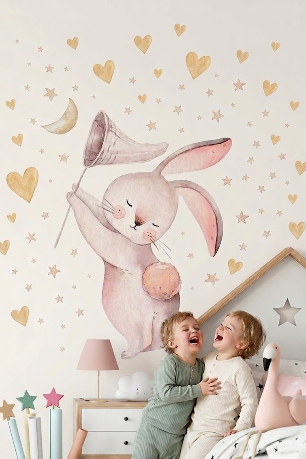 Tiny Rabbit Moon And Stars 50 Pcs Pastel Color Wall Stickers Set