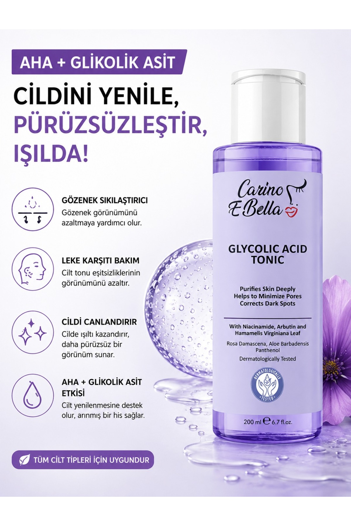 AHA Glikolik Asit Tonik 200 ML – Gözenek Sıkılaştırıcı & Leke Karşıtı — glikolikasit200ml — تصویر 4 از 9