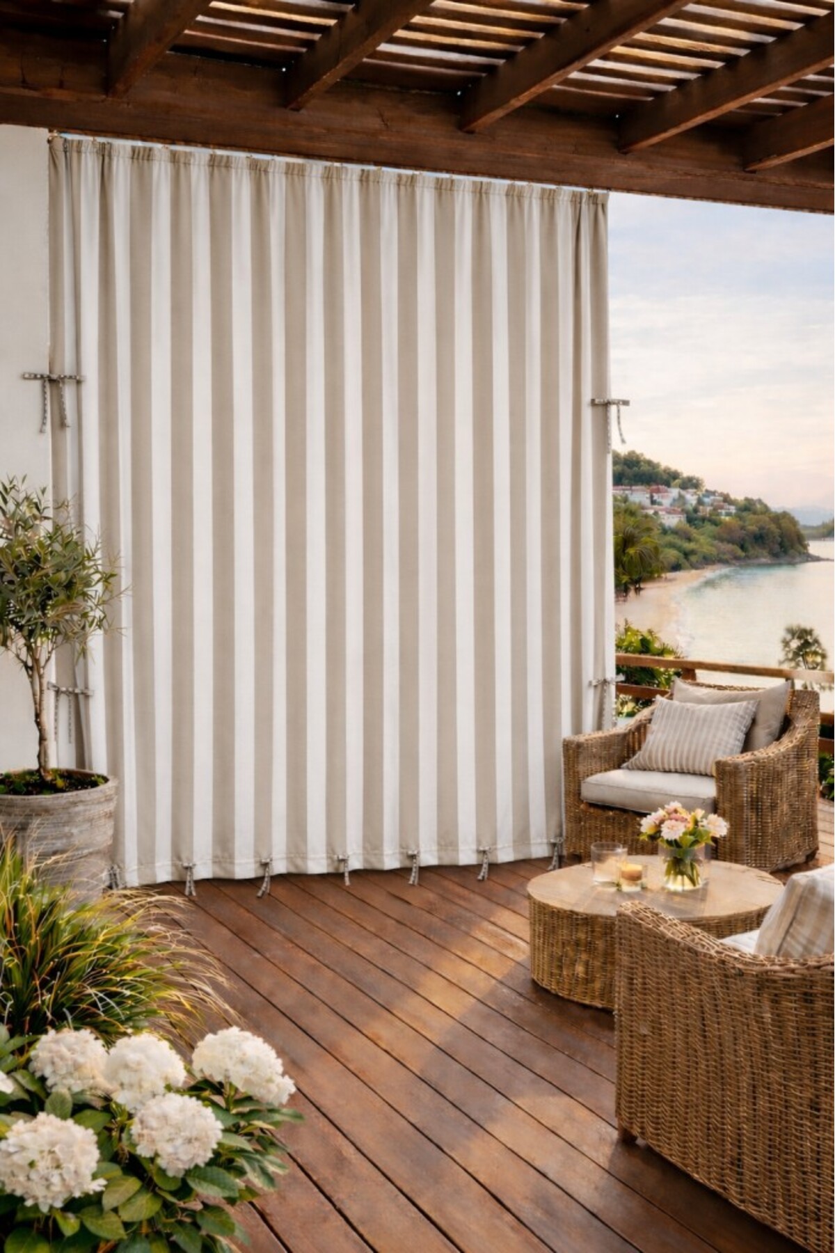 Balcony Curtain CREAM BEIGE Enxboy Optional Laced Balcony Tarpaulin CREAM BEIGE TY801
