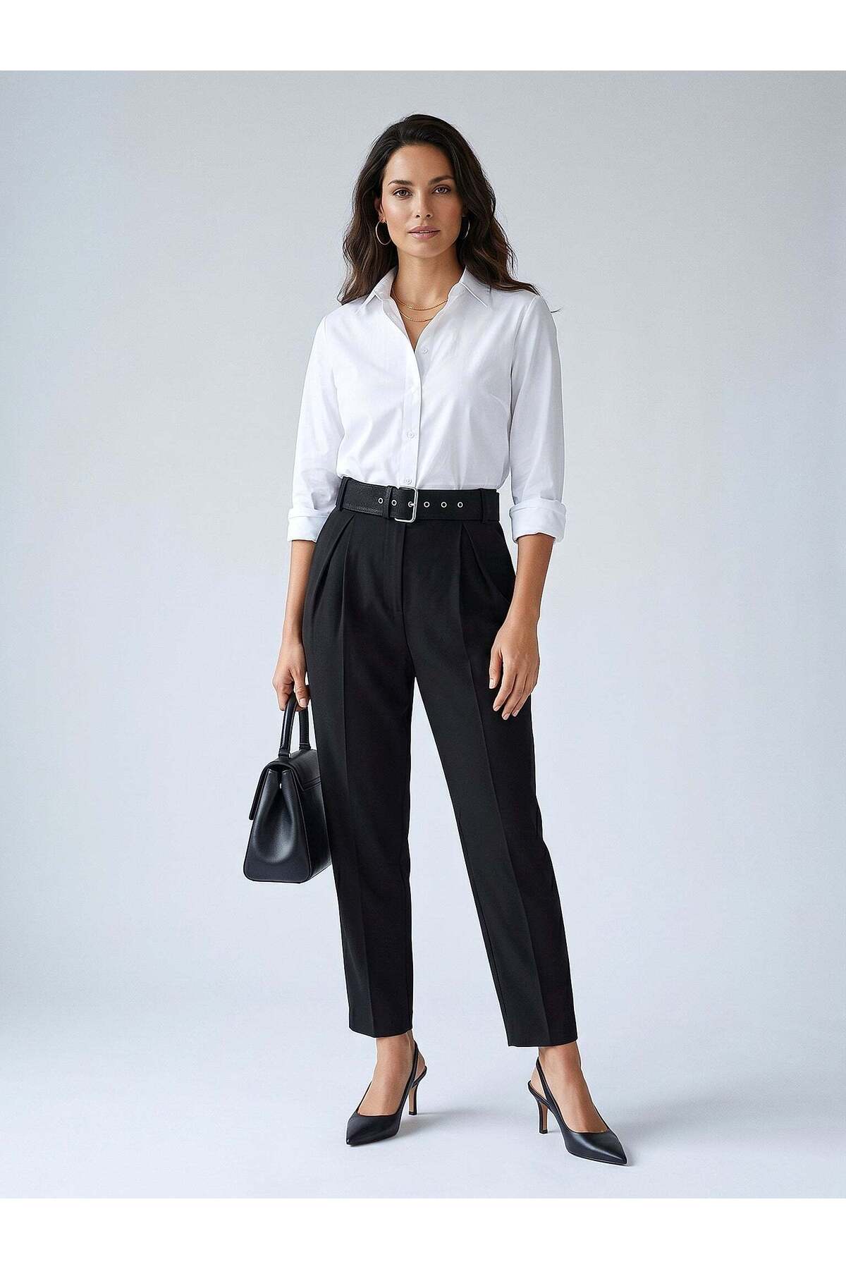 Women's Black High Waist Trousers – Refine Fit | Stretch Weave | City Elegance | Four Seasons