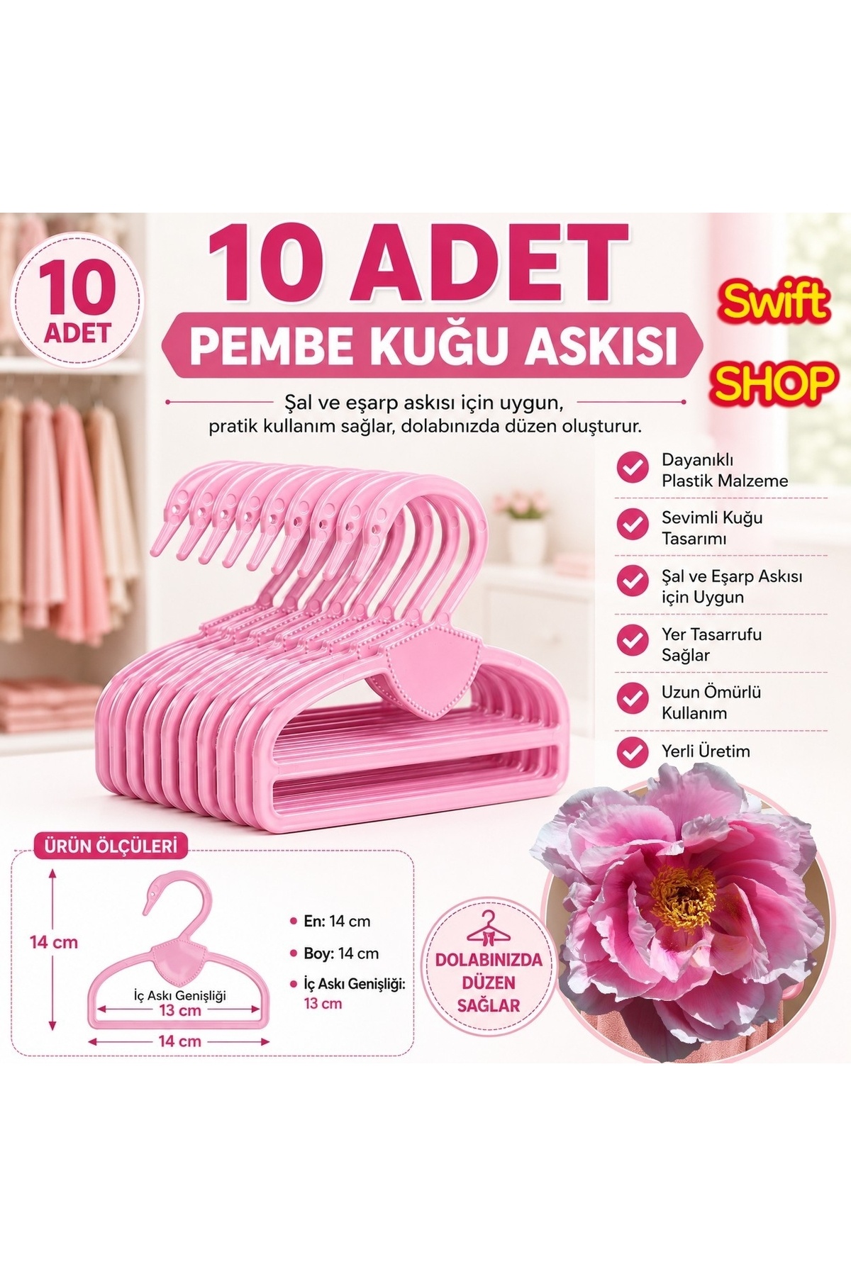 (10)Pcs PINK Shawl Scarf Hanger Good Quality Swan Hanger Swan Wardrobe Organizer---