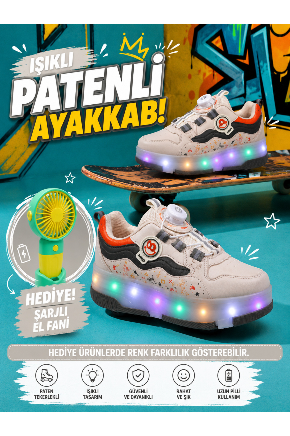 Lighted Roller Skating 4-Wheeled Sports & Roller Skating Shoes (On-Off Light System)