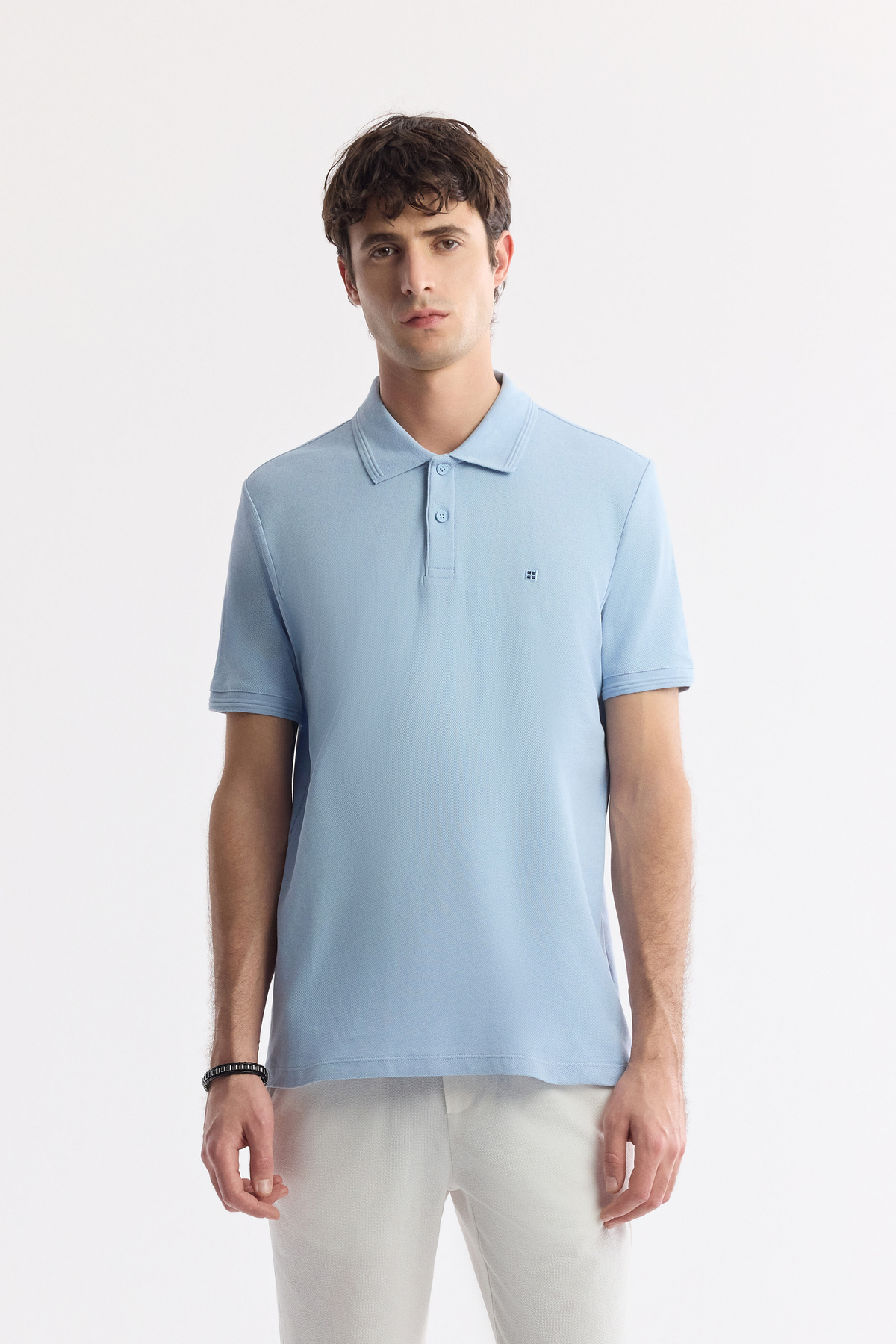 Men's Light Blue Irreversible Polo Collar 100% Cotton Basic Regular Fit T-Shirt B001032