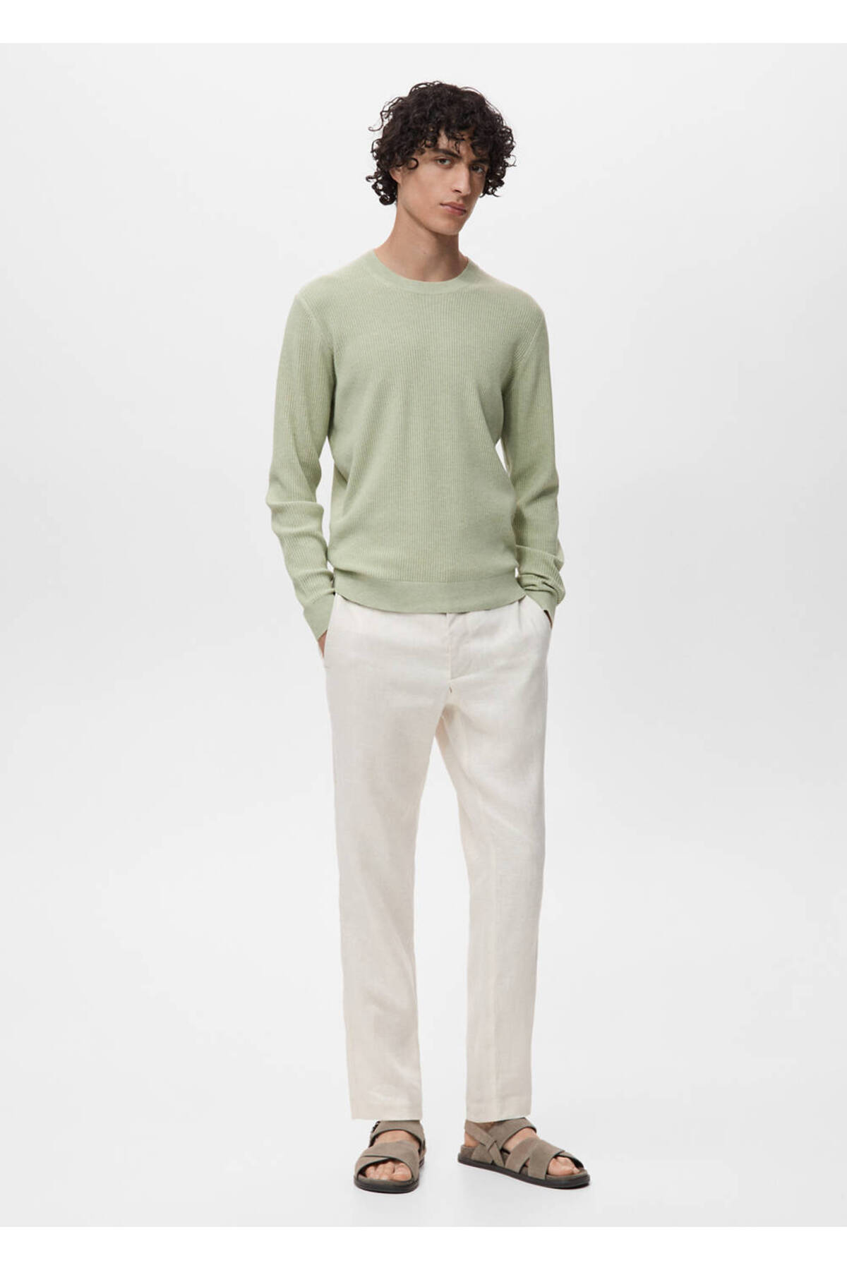 MANGO Man İnce triko ribana pamuklu kazak görsel 2