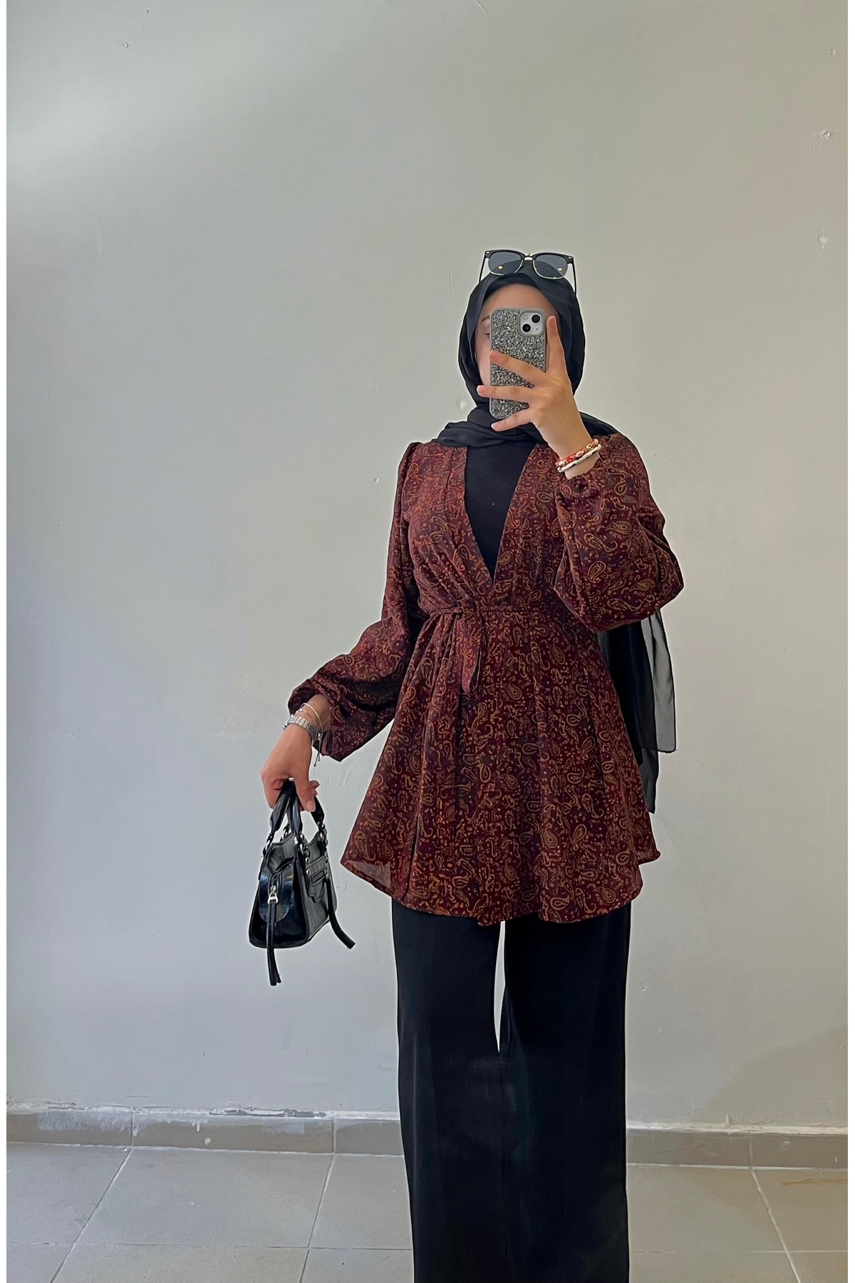 DİLEKBUTİK balon kol yazlık kimono osmanlı desen görsel 2