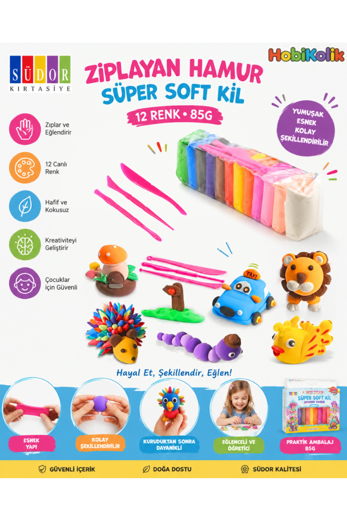 Art Tone SÜDOR ZIPLAYAN HAMUR SÜPER SOFT KİL 12 RENK PAKET
