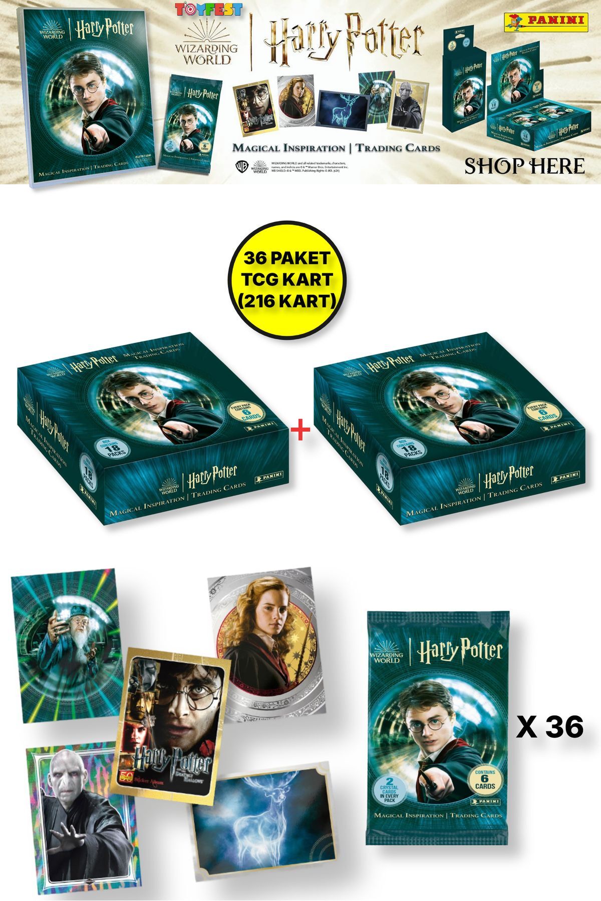 TOYFEST Panini Harry Potter Koleksiyonluk Trading Kart - 36 PAKET