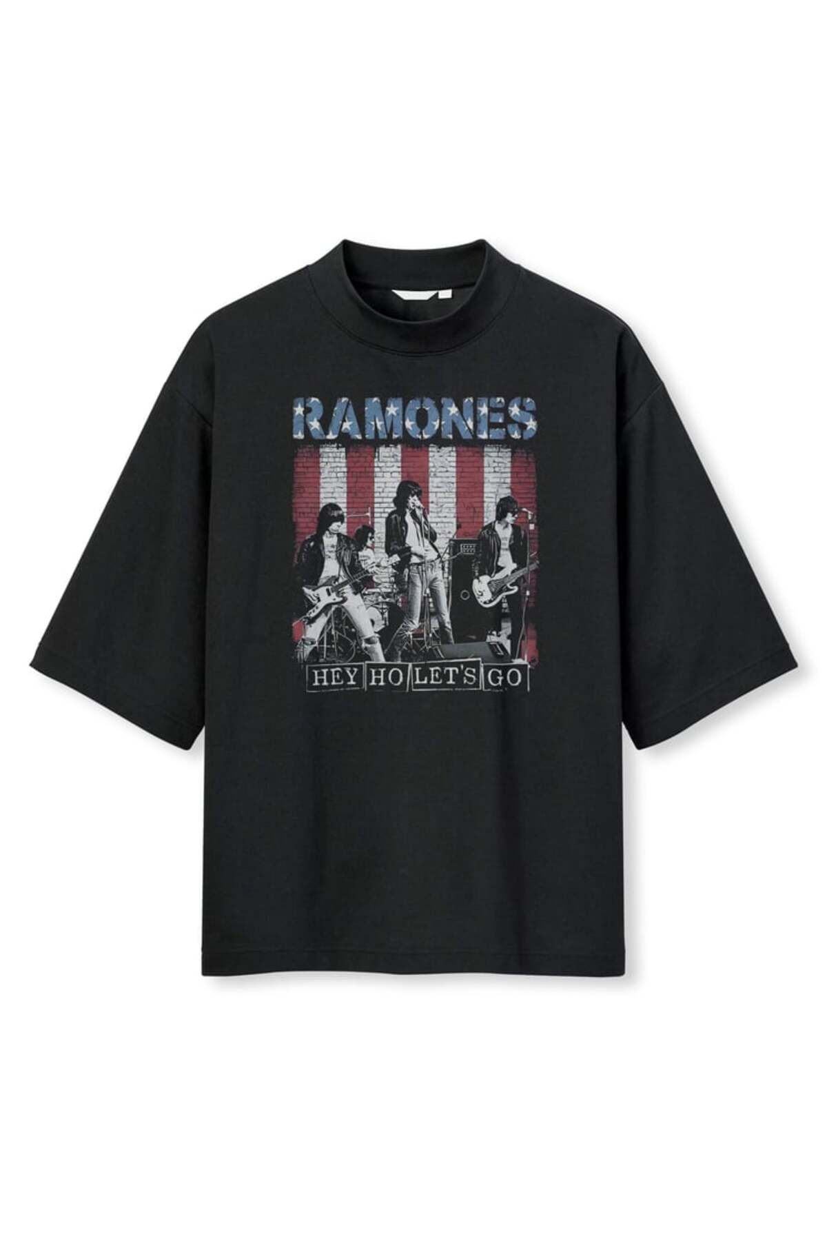 buzagi tasarım ürünleri Ramones Digital Print Oversize Black Unisex T-Shirt