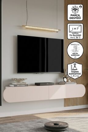 Yurupa Lumos 180 cm Oval Kapaklı Tv Ünitesi Modern Duvara Monte Tv Sehpası Ku...