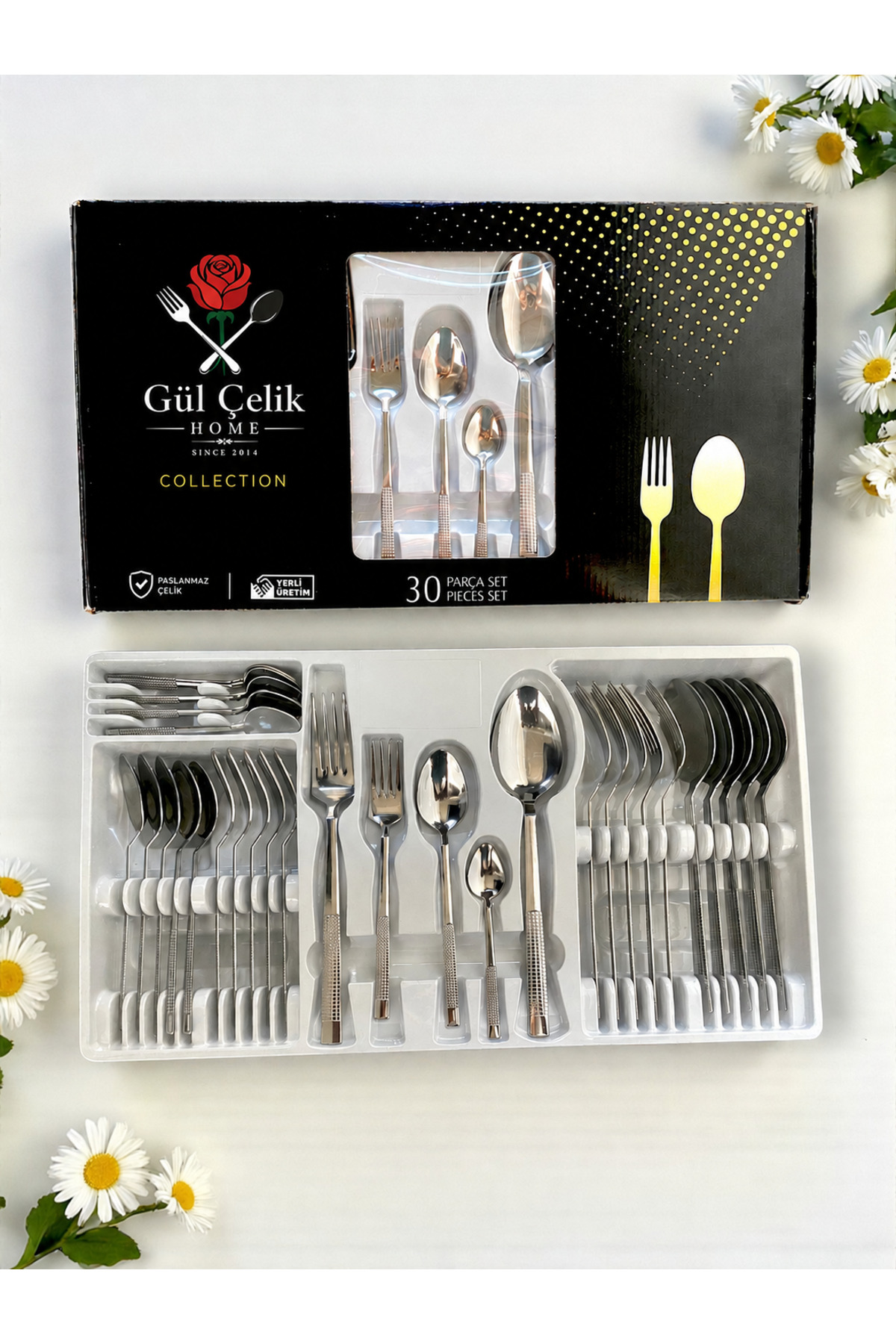 KAVEH 30 Piece Fork Spoon Set for 6 People Wicker Model Boxed 18/0 Quality