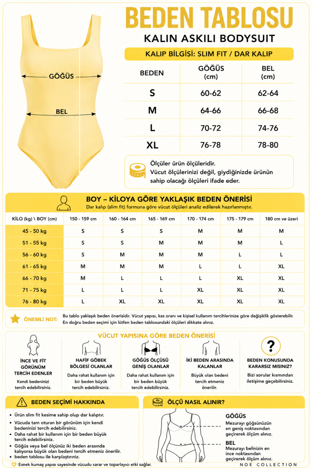 Kadın Kare Yaka Kalın Askılı Çıtçıtlı Body Slim Fit Dar Kalıp Likralı Bodysuit - Sarı 5