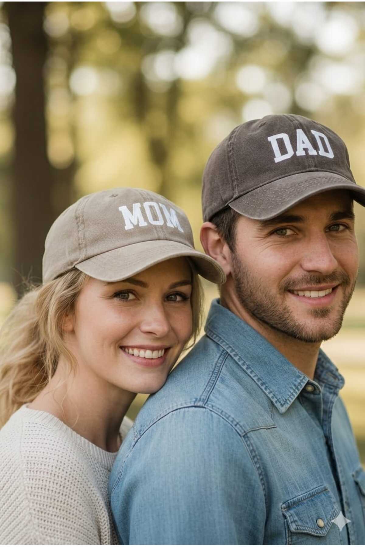 Betülce 2'Li Anne Baba Kombin Aile Şapkası-Vintage Eskitme Unisex DAD / MOM Yazılı Pamuk Şapka