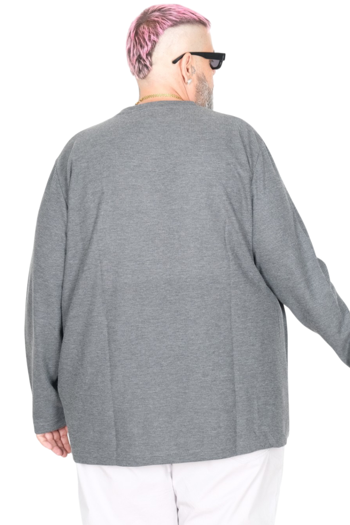 ModeXL Mode XL Büyük Beden Erkek Sweatshirt Bisiklet Yaka Uzun Kol WAFFLE 23460 Antrasit görsel 5