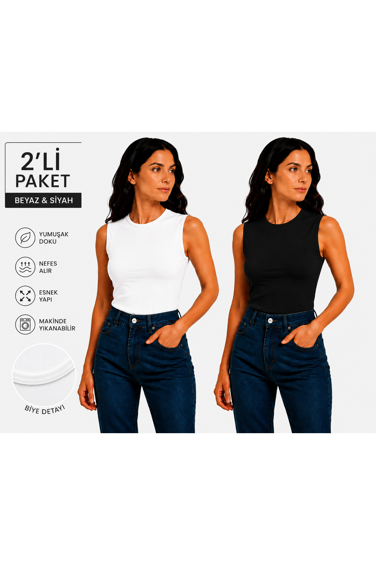 bicycle neck zero sleeve viscose knitted fabric women's bodysuit 2-pack