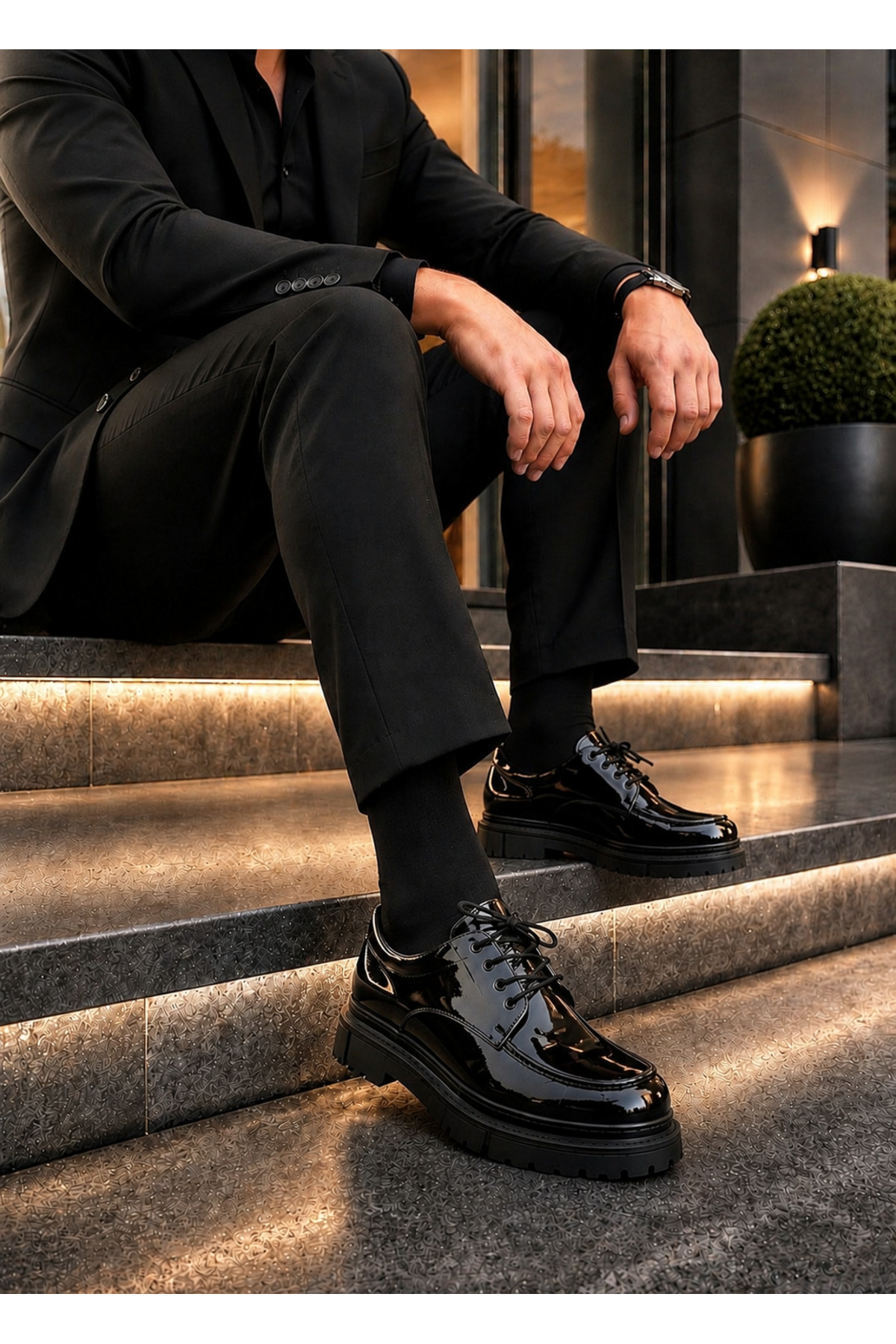 Mhoda Shoes Bağlamalı Makosen Ayakkabı Siyah Rugan görsel 2