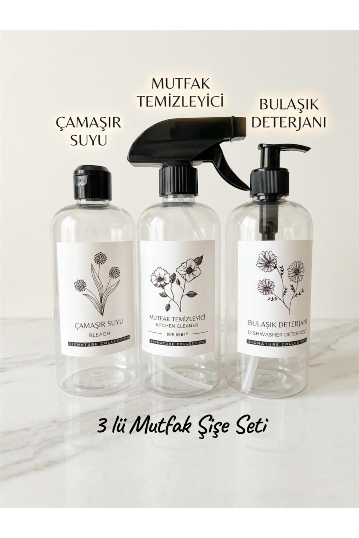 Clear Glass Look Plastic Kitchen Cleaner-dishwashing Detergent-bleach 3-Piece Bottle Set 500ml