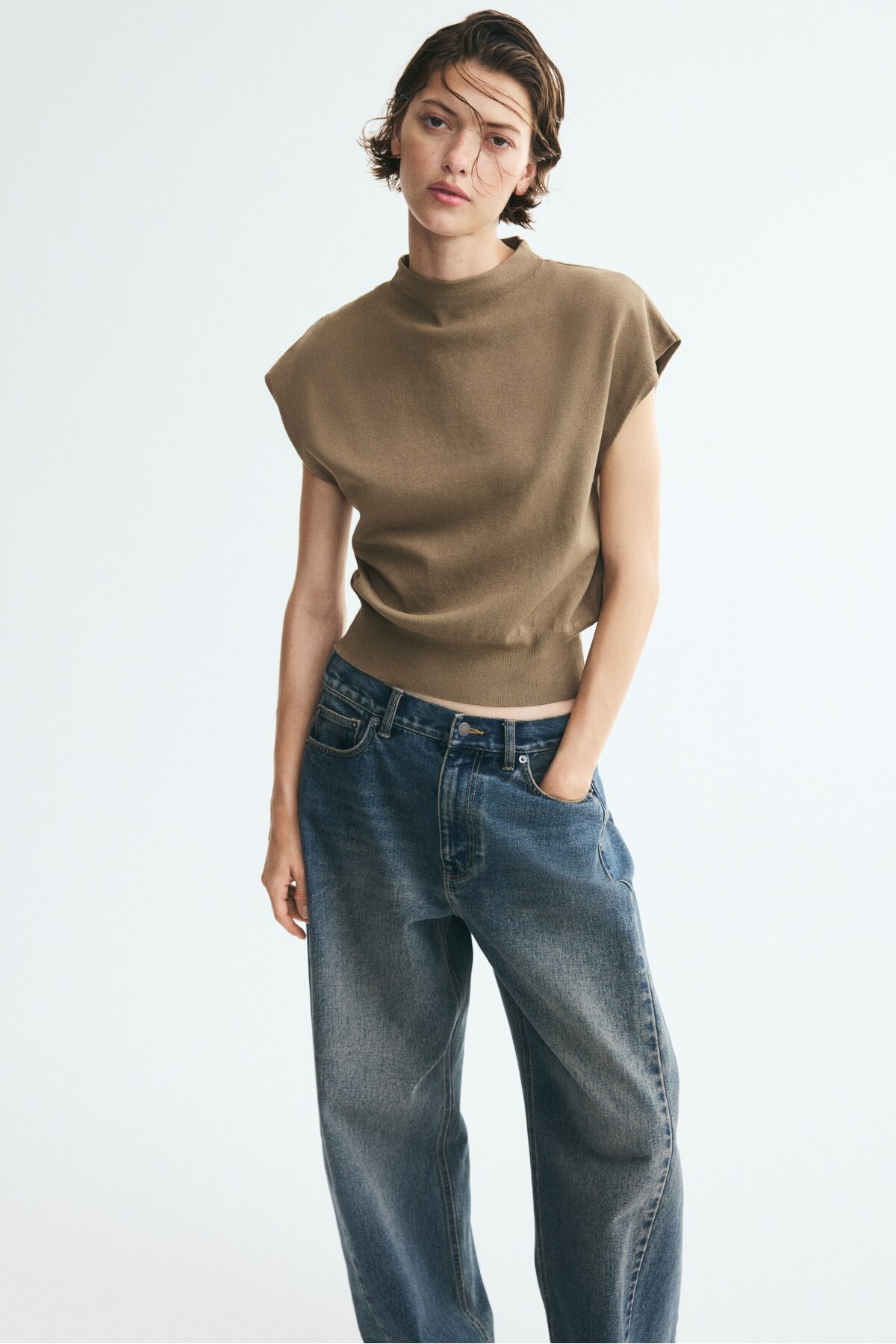 H&M Kep Kollu İnce Triko Üst görsel 3