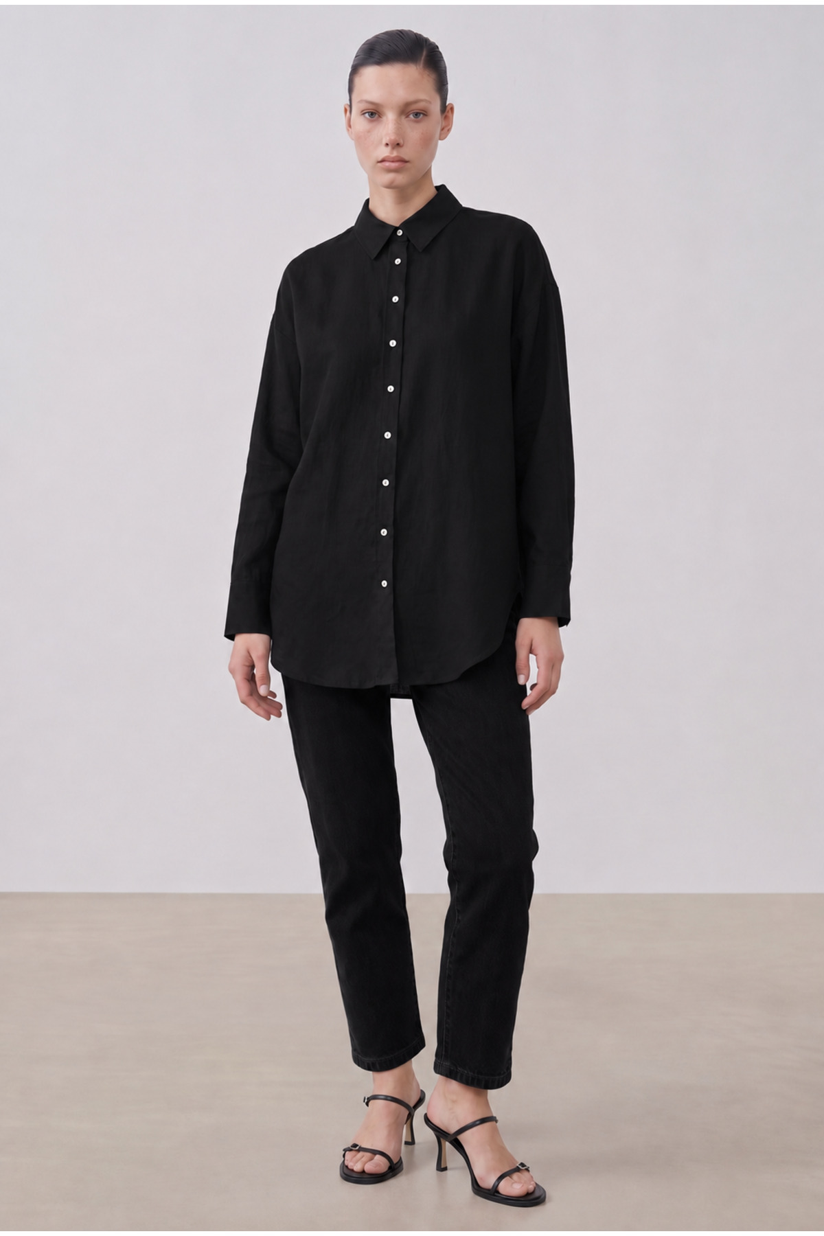 NATURAL 100% LINEN SHIRT BLACK