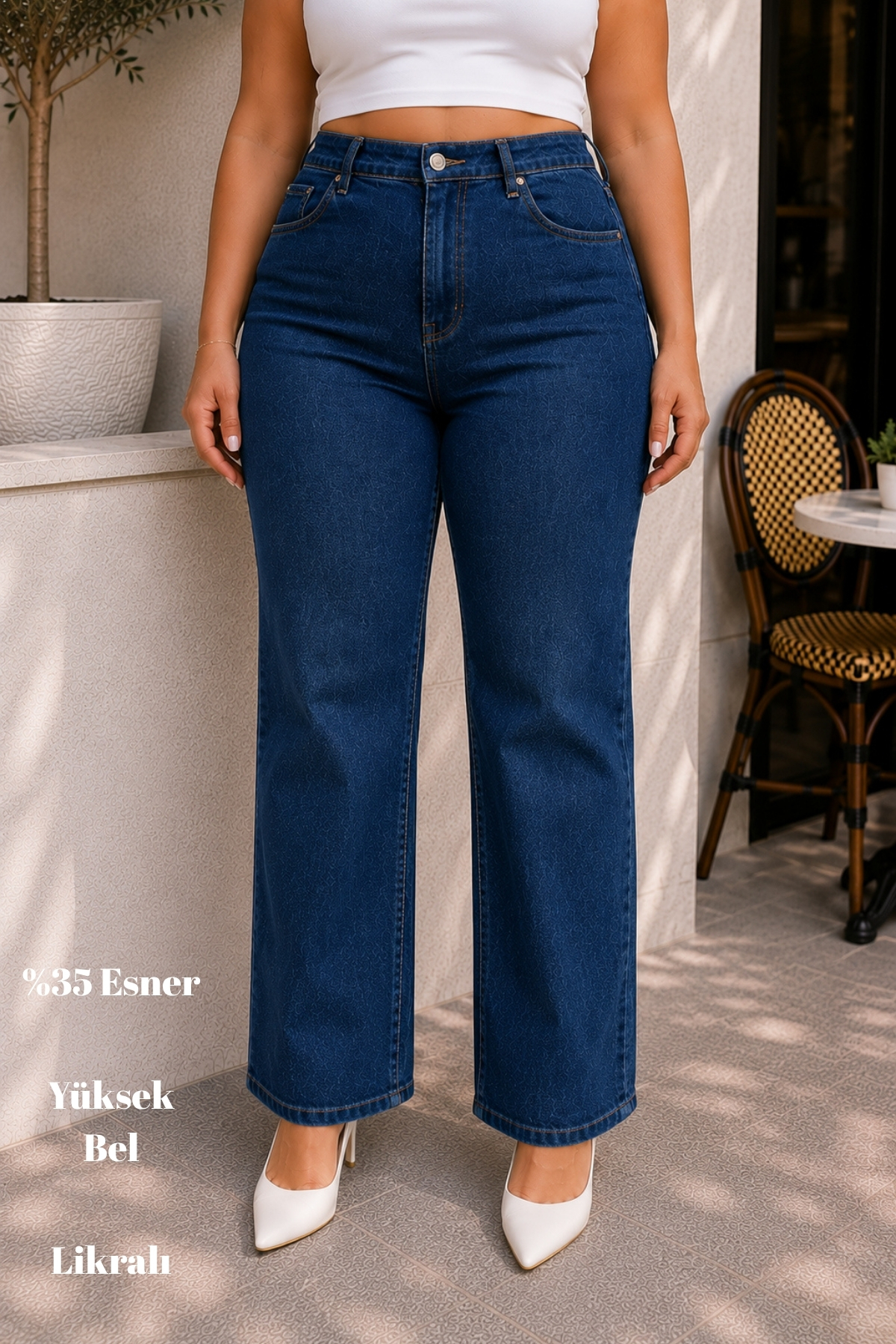 CEDY DENIM - Kadın Büyük Beden Boru Paça Yüksek Bel Regular Fit Likralı Pantolon C626-Mavi