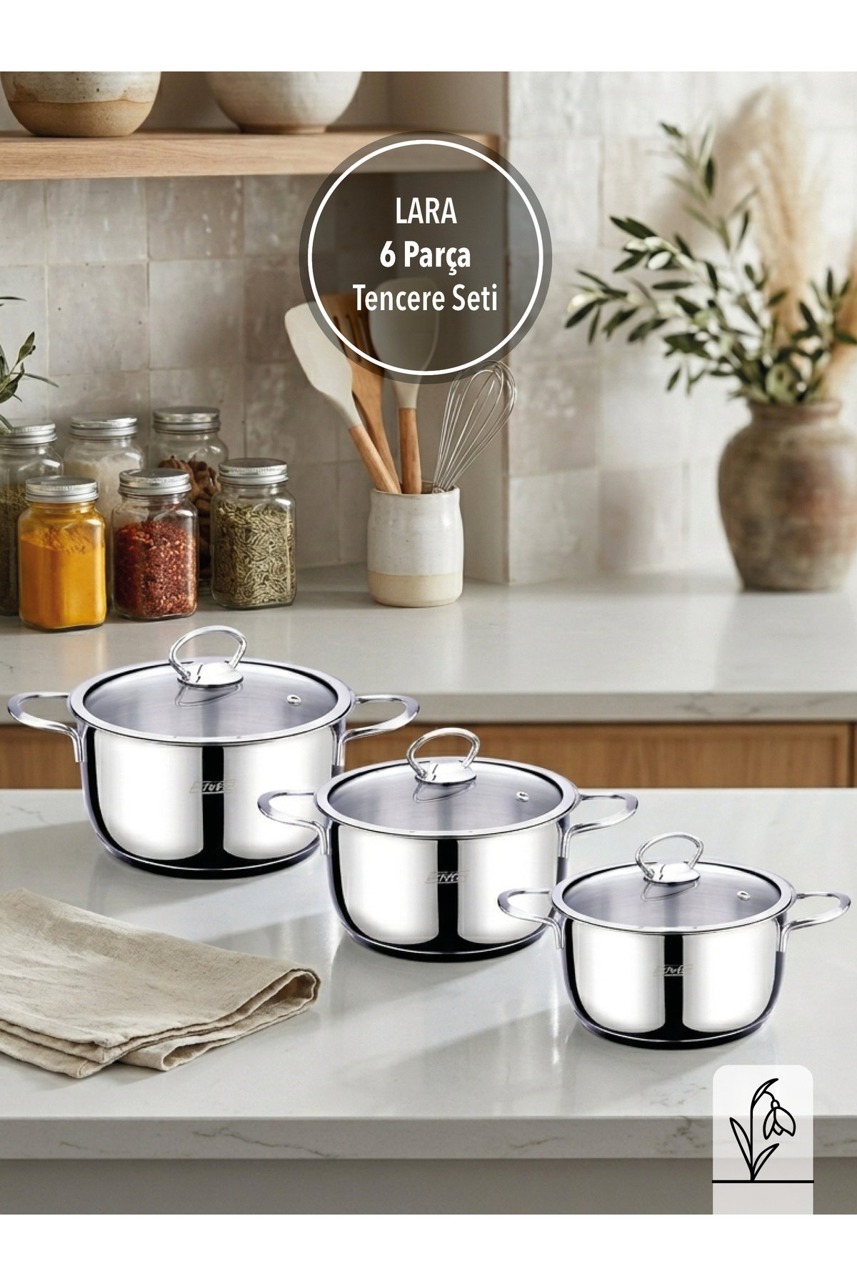 Lara 6-Piece Cookware Set | 18/10 Stainless Steel | Induction Compatible | 16-18-20 |