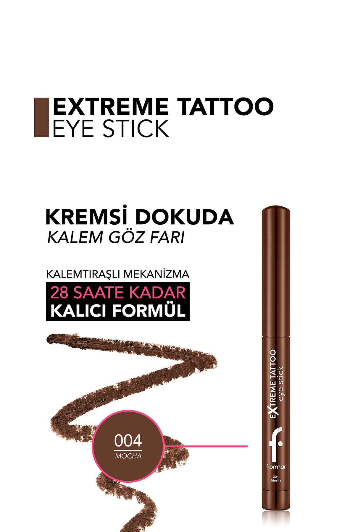 Extreme Tattoo Mat Asansörlü Kalemtıraşlı Jel Göz Kalemi & Far Stick - 004 Mocha — قهوه‌ای 10049 — تصویر 8 از 9