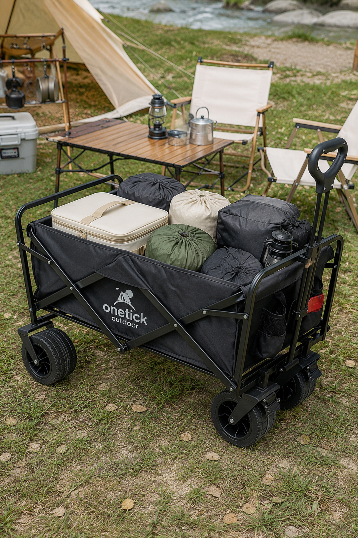 Folding Camping Trolley Beach Wagon with Brake System
