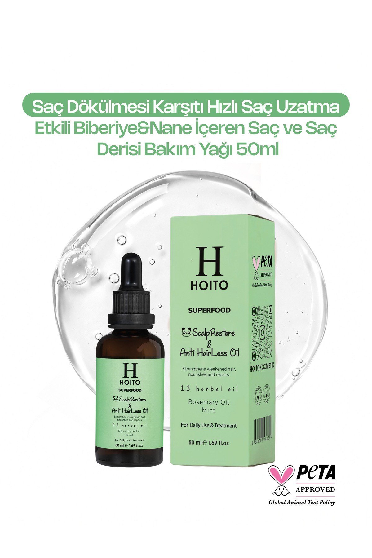 Hoito Saç Dökülmesi Karşıtı & Hızlı Uzatıcı Etkili Biberiye & Nane Saç Bakım Yağı (50 ml) — H10034