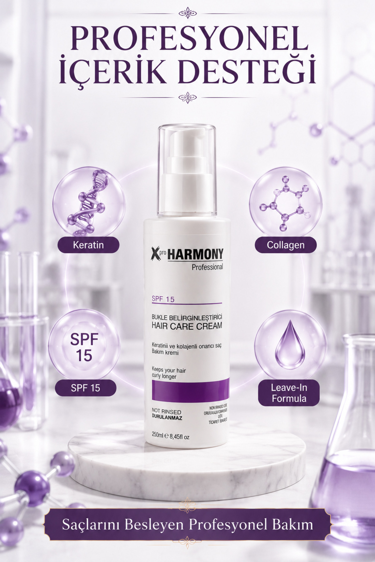 Koruyucu SPF15 Keratin-Kolajen içerikli Bukle Belirginleştirici Durulanmayan Saç Kremi — XPH-8682887911758 — تصویر 4 از 8