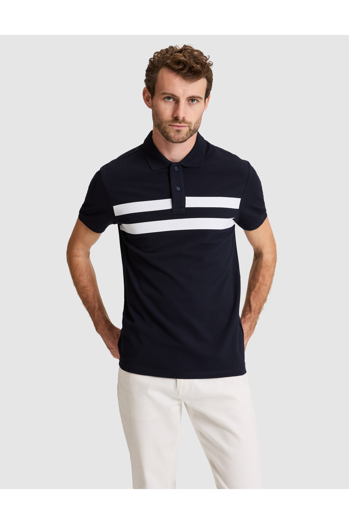 Pierre Cardin Navy Blue Slim Fit 100% Cotton Buttoned Polo Collar T-Shirt 50310154-Vr033