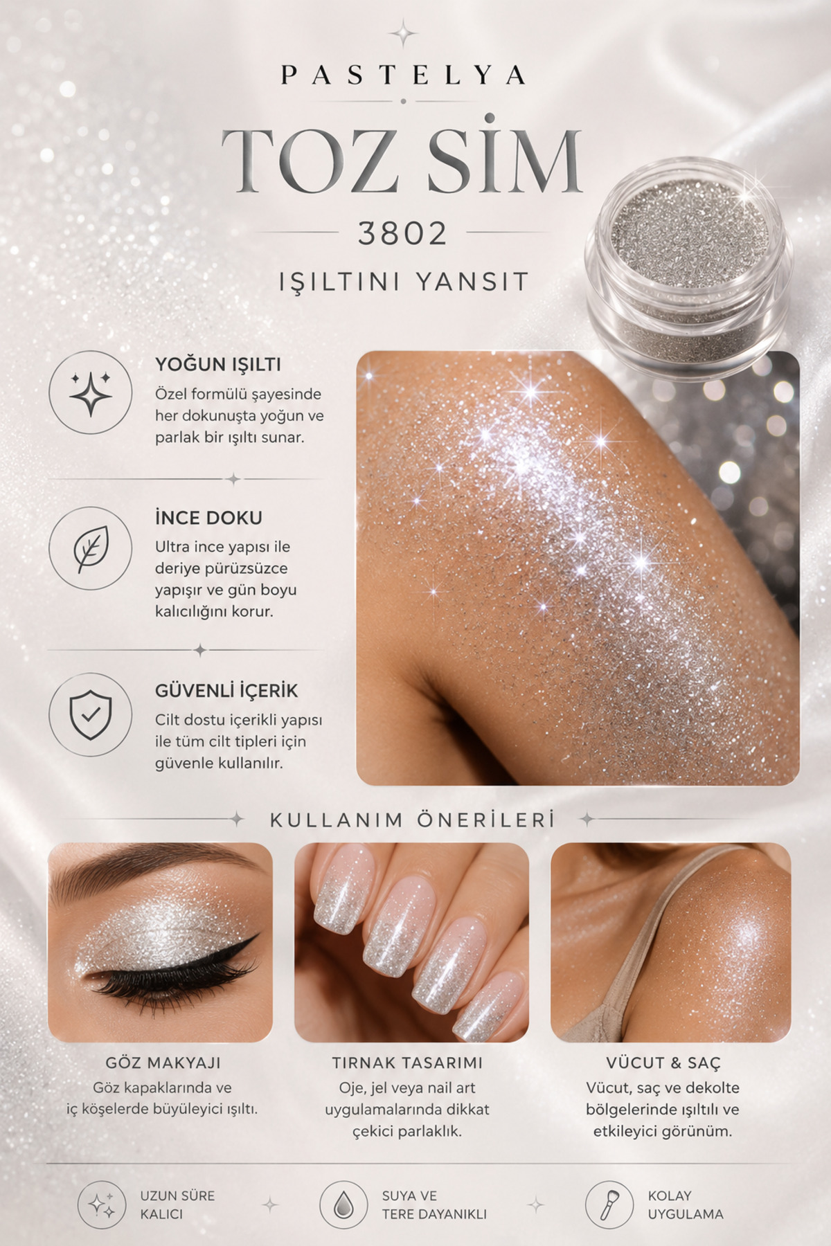 Glitter Sim Göz Farı Yüz ve Vücut Parıltısı Glitter Sim Far 3802-1/256 — سفید EY3802-1-256 — تصویر 3 از 3