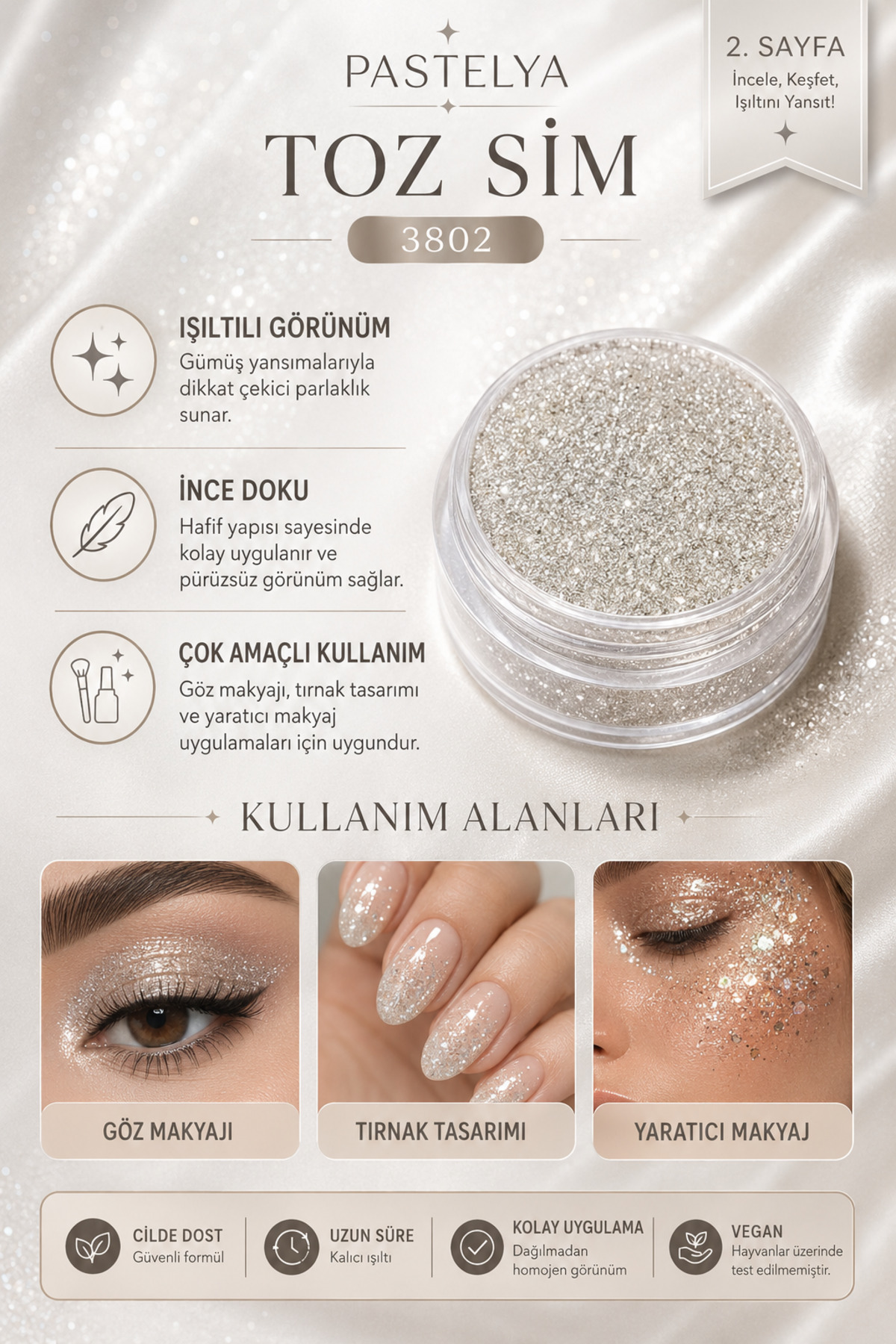 Glitter Sim Göz Farı Yüz ve Vücut Parıltısı Glitter Sim Far 3802-1/256 — سفید EY3802-1-256 — تصویر 2 از 3