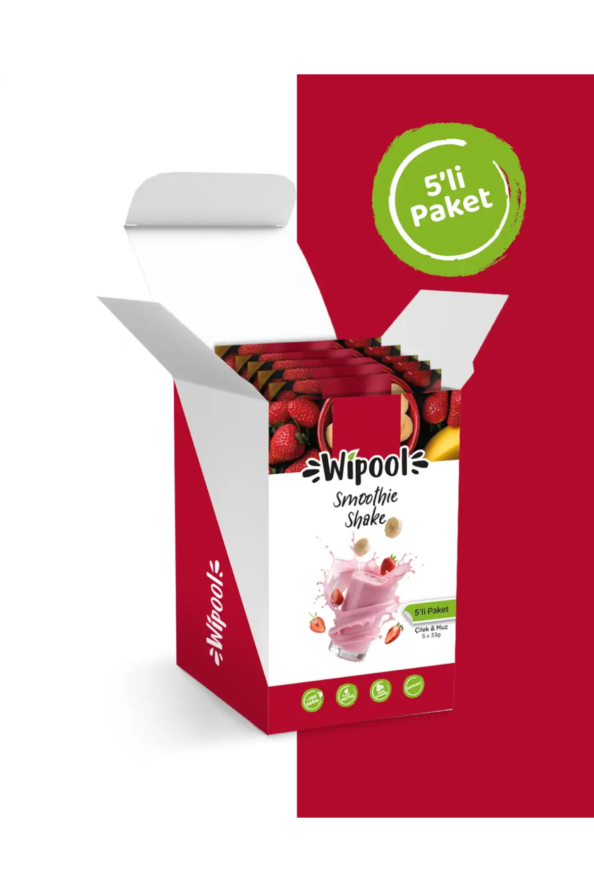 wipool organic discover the healthy life wipool Smoothie Shake Muz-çilek (5'li Paket) %100 Meyve - Katkısız , Koruyucu ve ilave şeker içermez