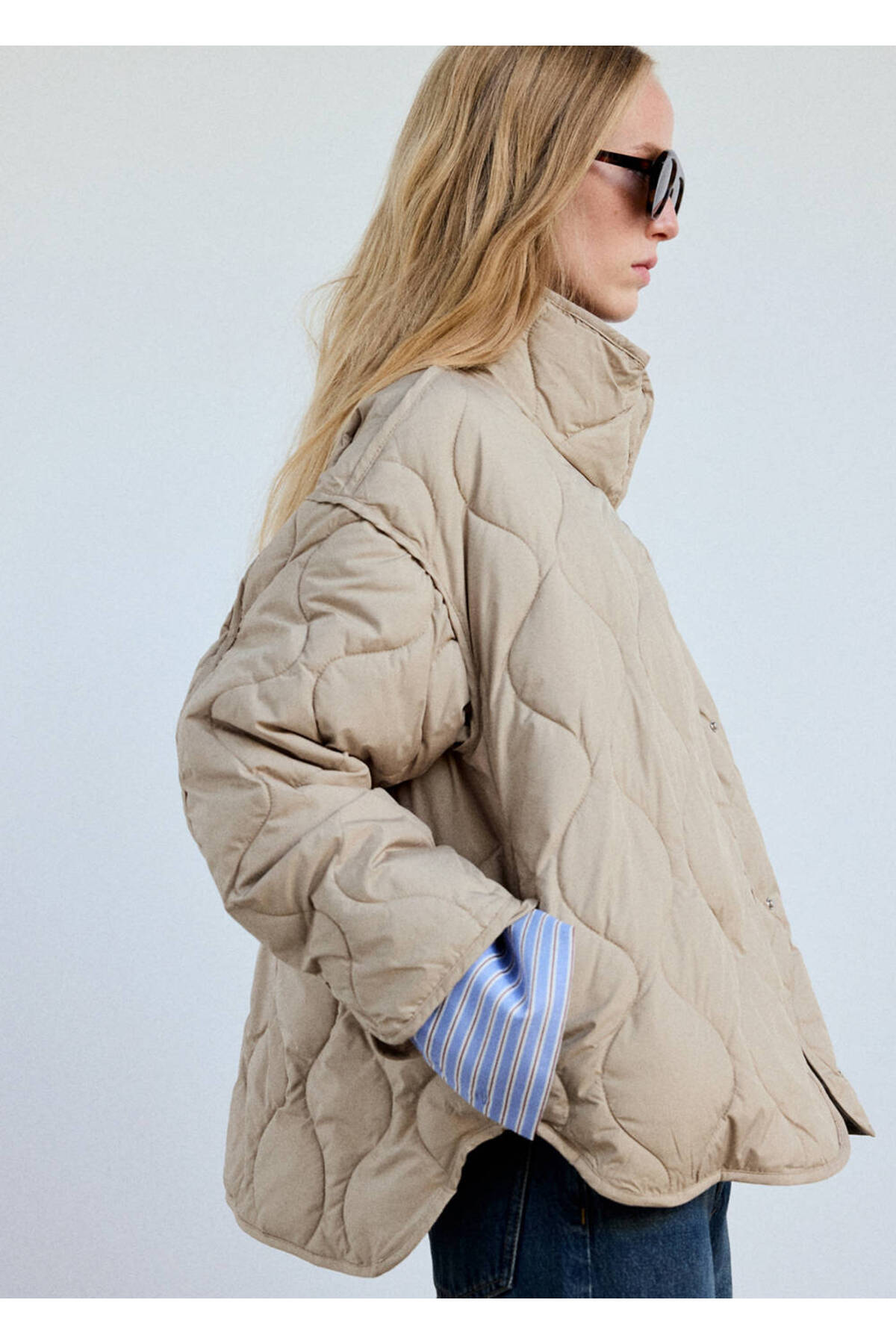 MANGO Woman Quilted anorak with detachable scarf görsel 6