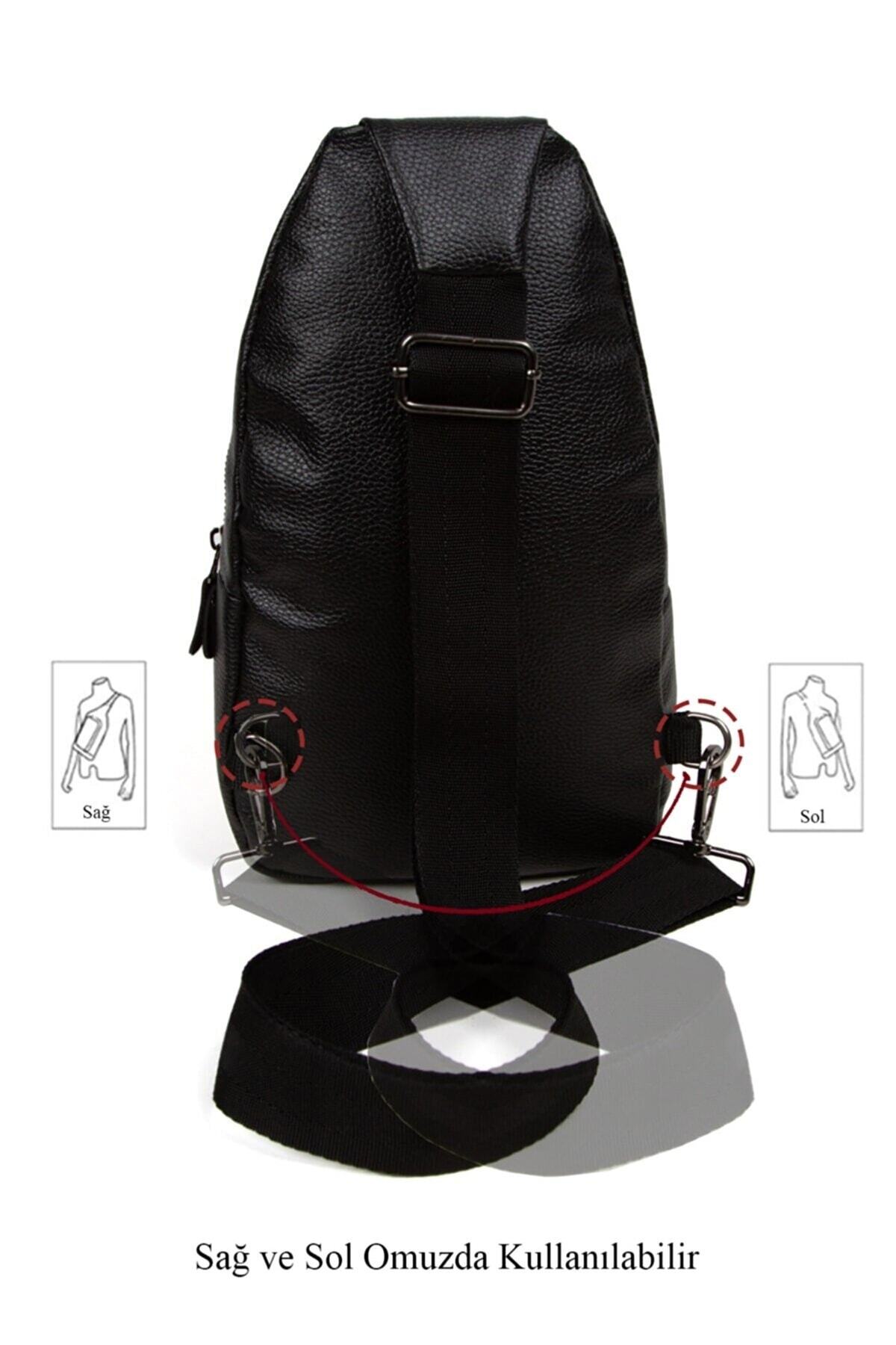 NEWISH POLO ACCESSORIES Vegan Deri Siyah Su Geçirmez Kulaklık Usb Çıkışlı Bel Ve Çapraz Omuz Çanta Göğüs Seyahat görsel 5
