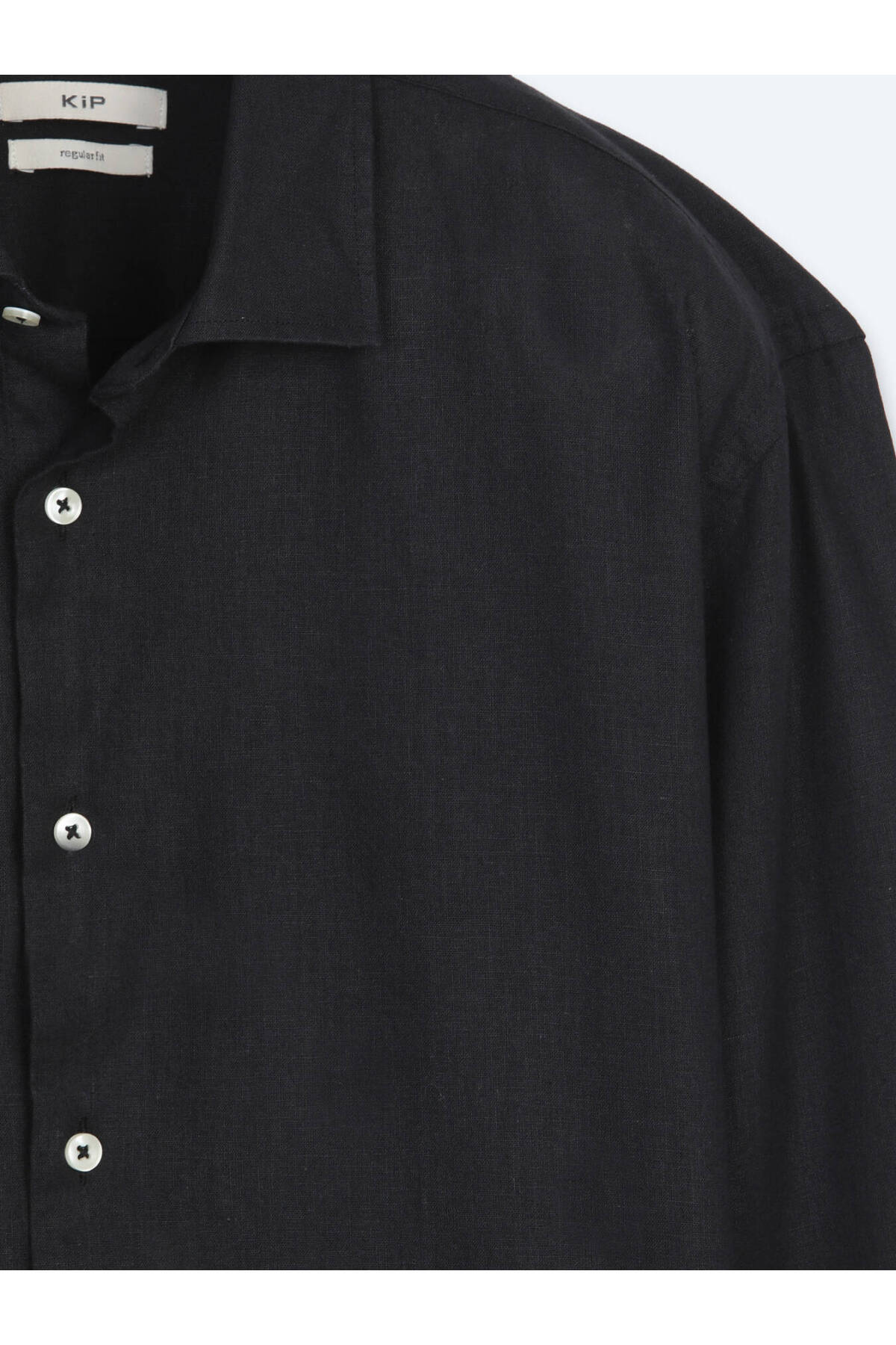 Siyah Regular Fit Uzun Dokuma Casual Pamuk Karışımlı Gömlek — مشکی 53816 — تصویر 7 از 8